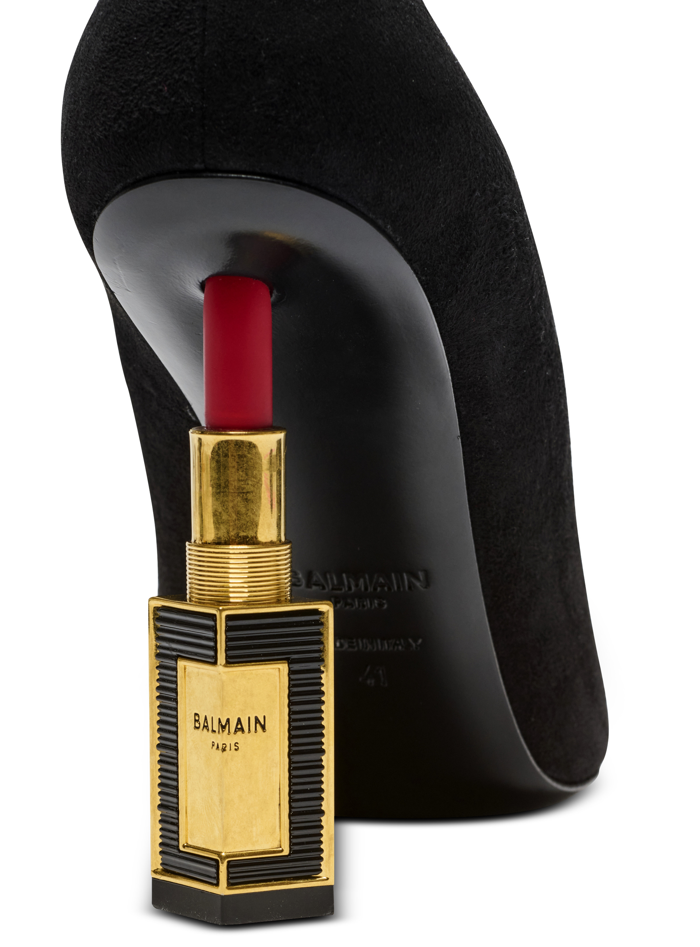 Lipstick pumps in suede leather and brass - 5