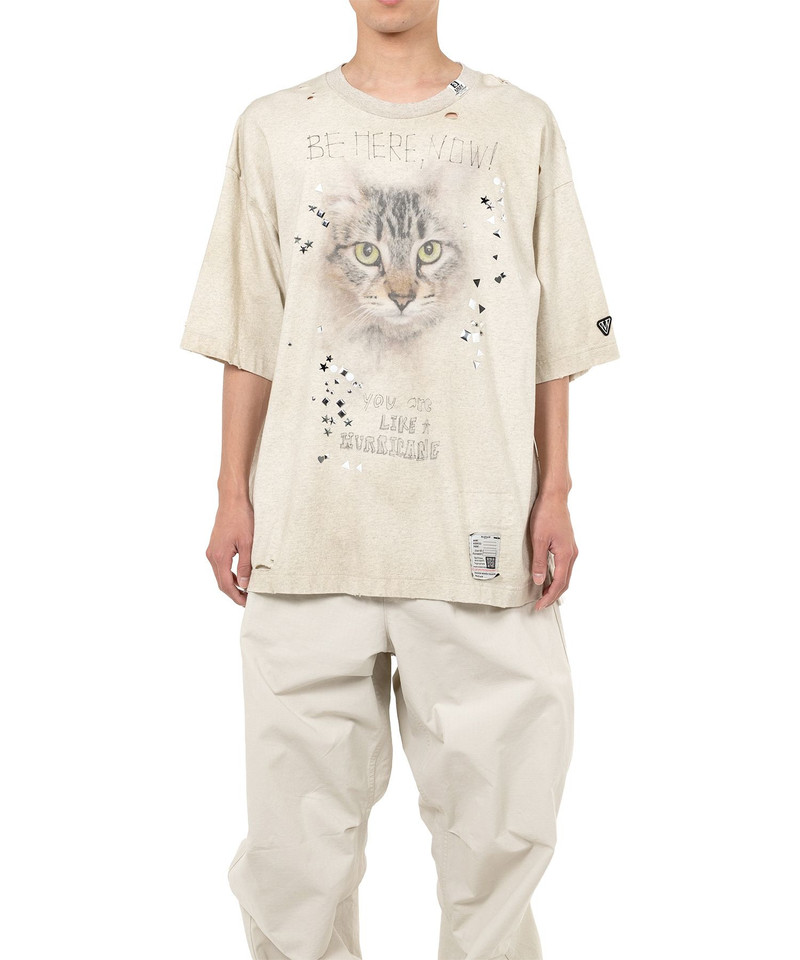 Cat Printed Embellished Distressed T-shirt 15