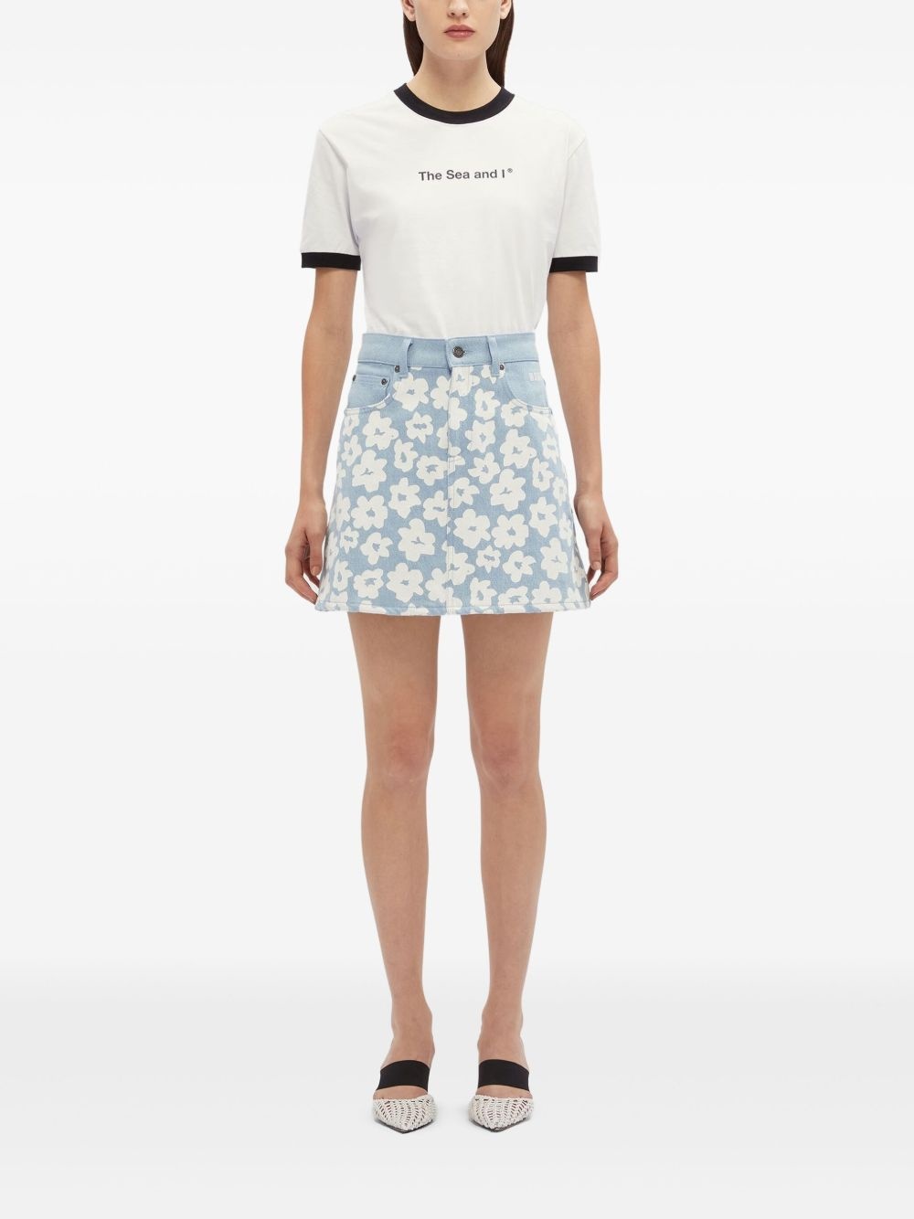 floral-print denim skirt - 2