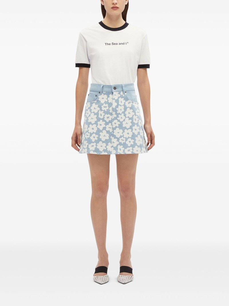 MSGM floral-print denim skirt outlook