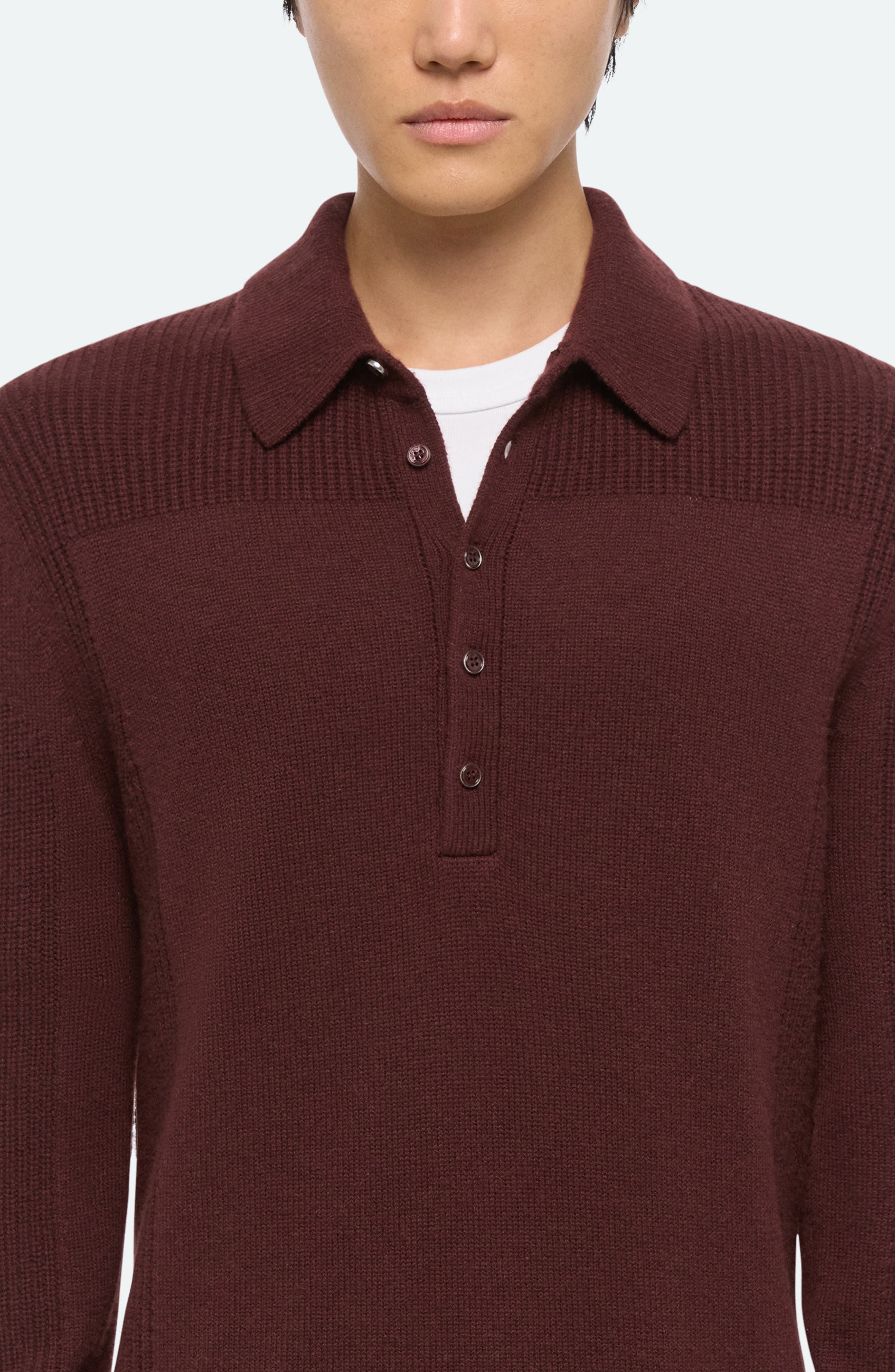 Helmut Lang Block Polo Sweater in Dark Burgundy - 4