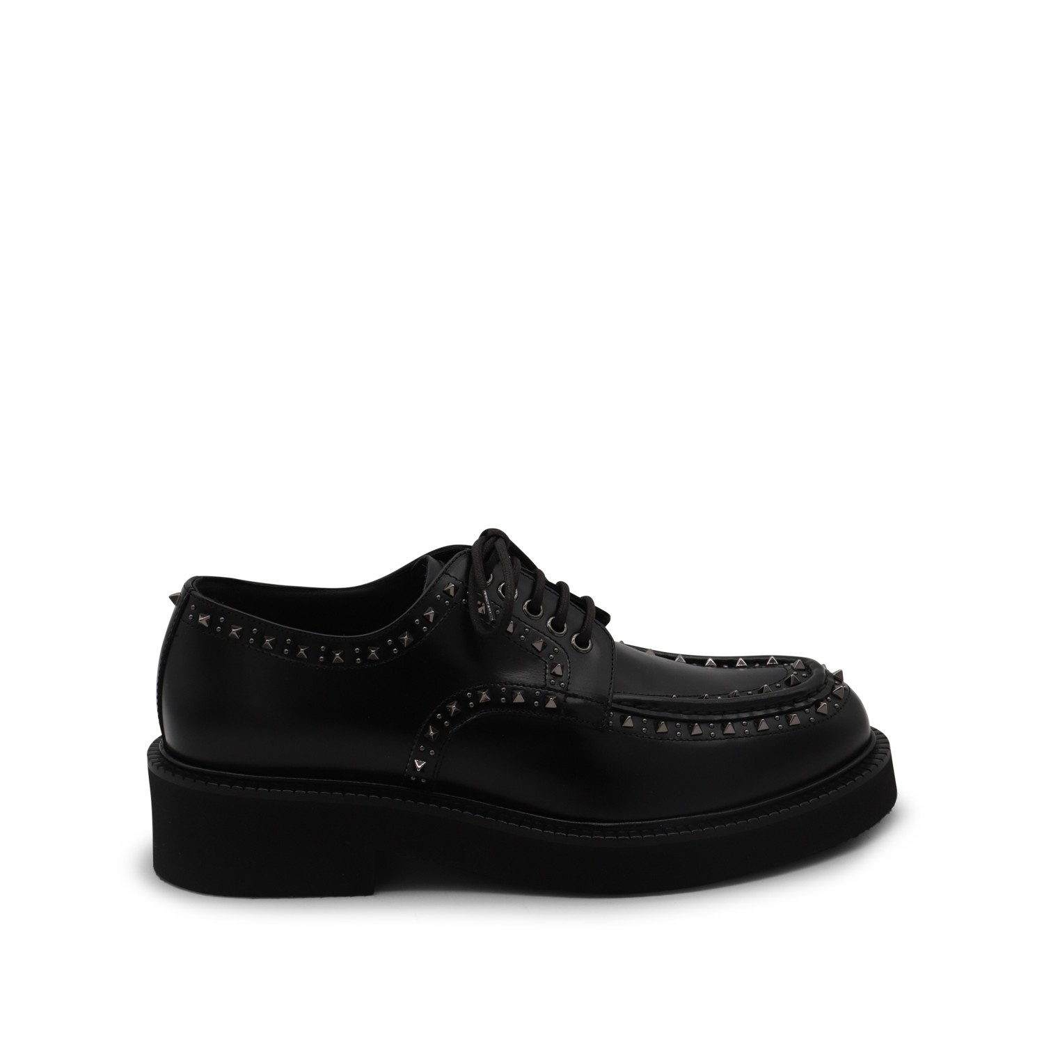 BLACK LEATHER LACE UP SHOES - 1