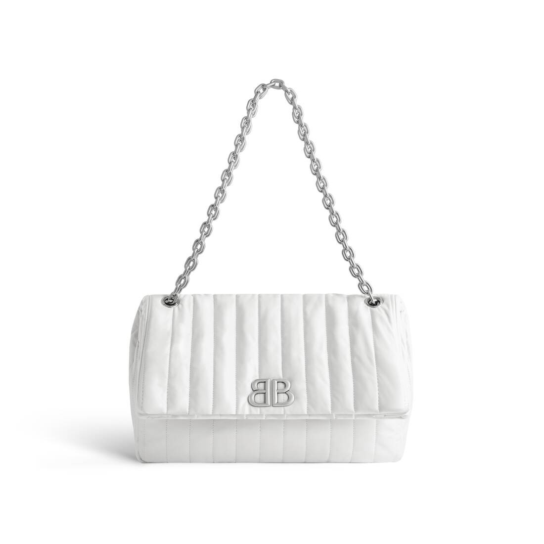 Balenciaga Small Crush Chain Quilted Optic White Leather Shoulder Bag New