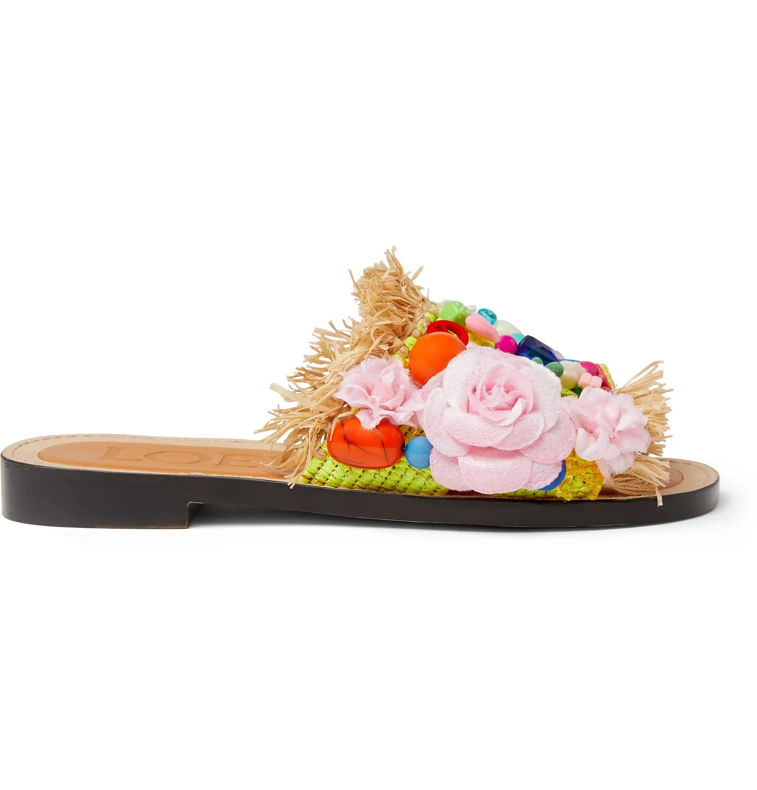 + Paula's Ibiza Embellished Frayed Raffia and Leather Slides - 1