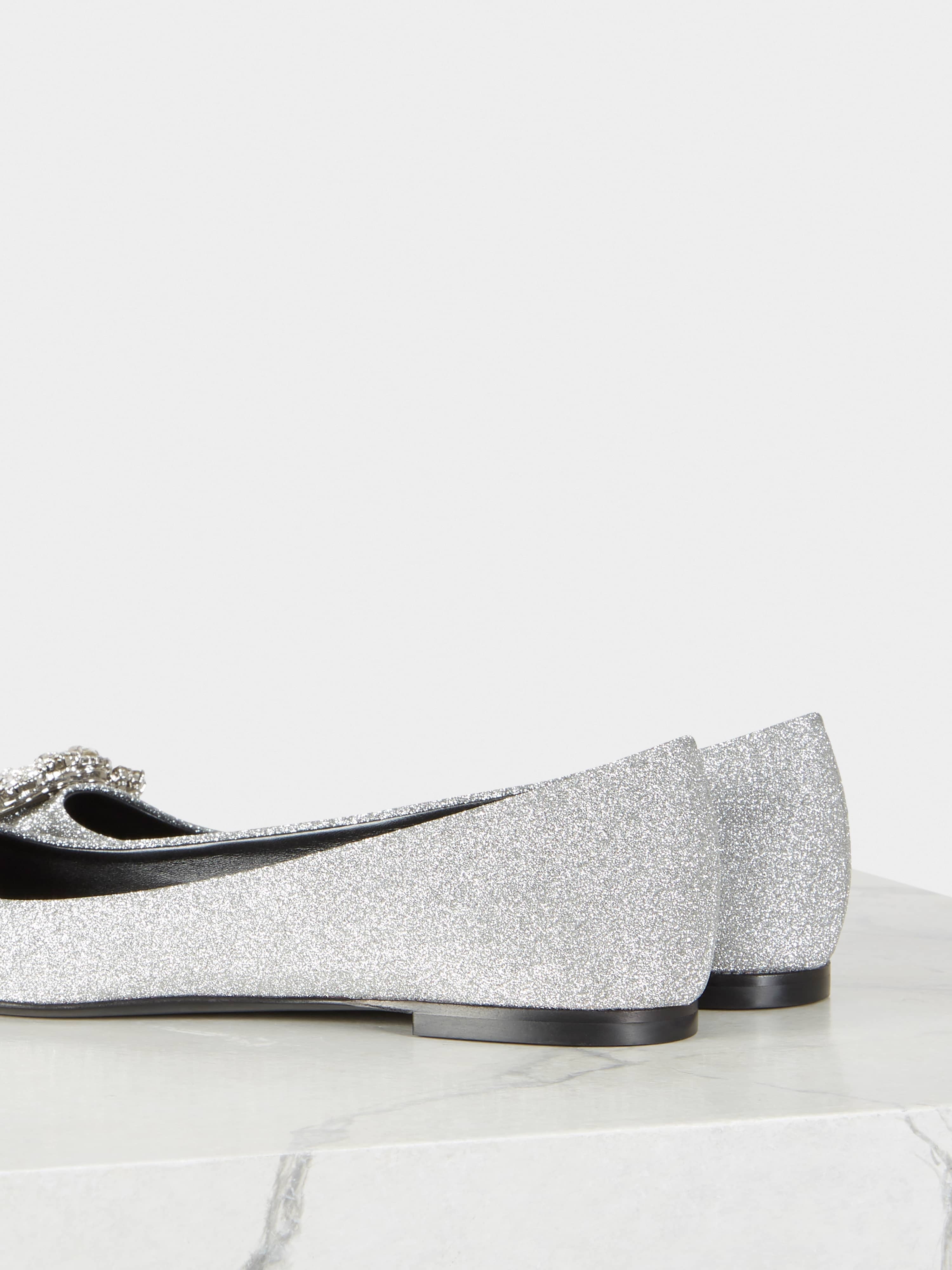 Flower Strass Buckle Ballerinas in Fabric - 5