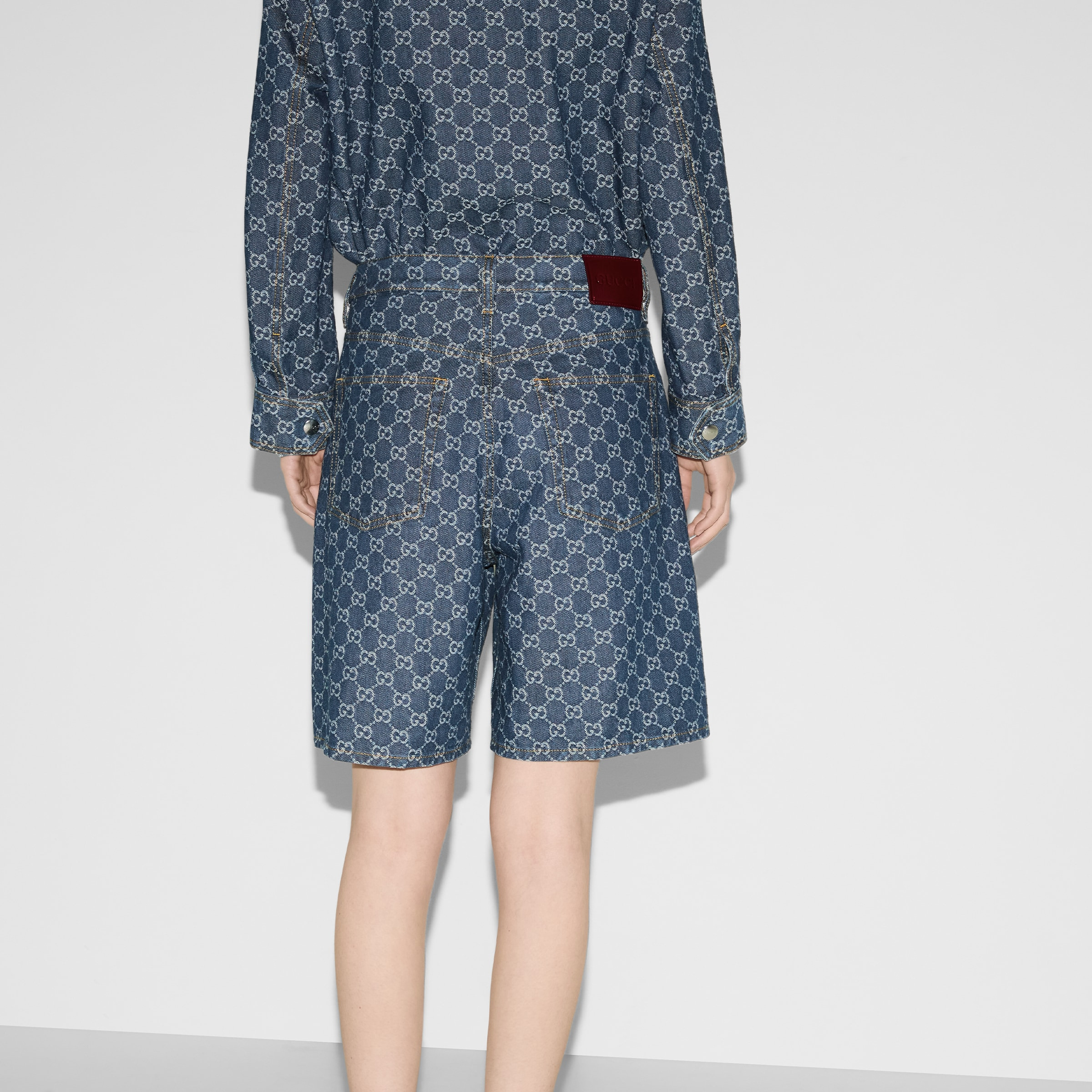 Low waist GG denim jacquard shorts - 4