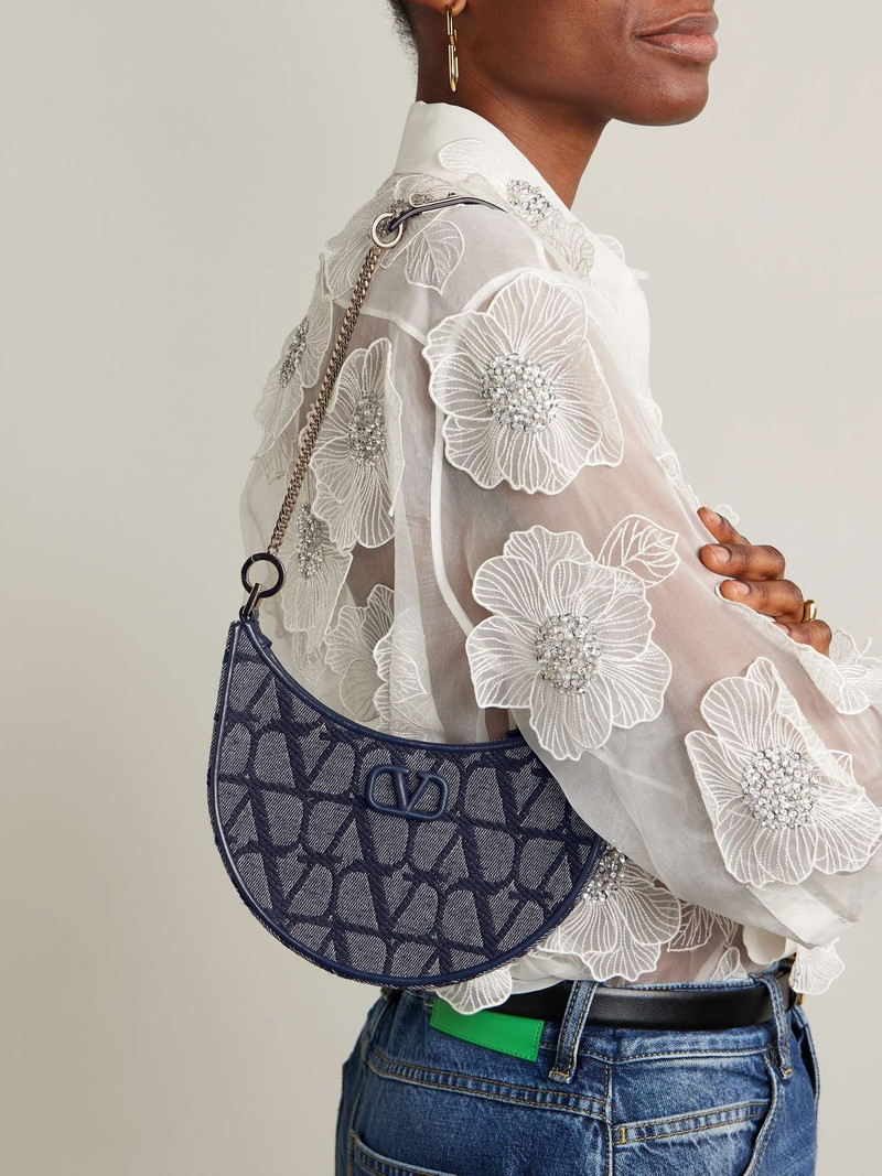Valentino VLOGO mini leather-trimmed denim-jacquard shoulder bag outlook