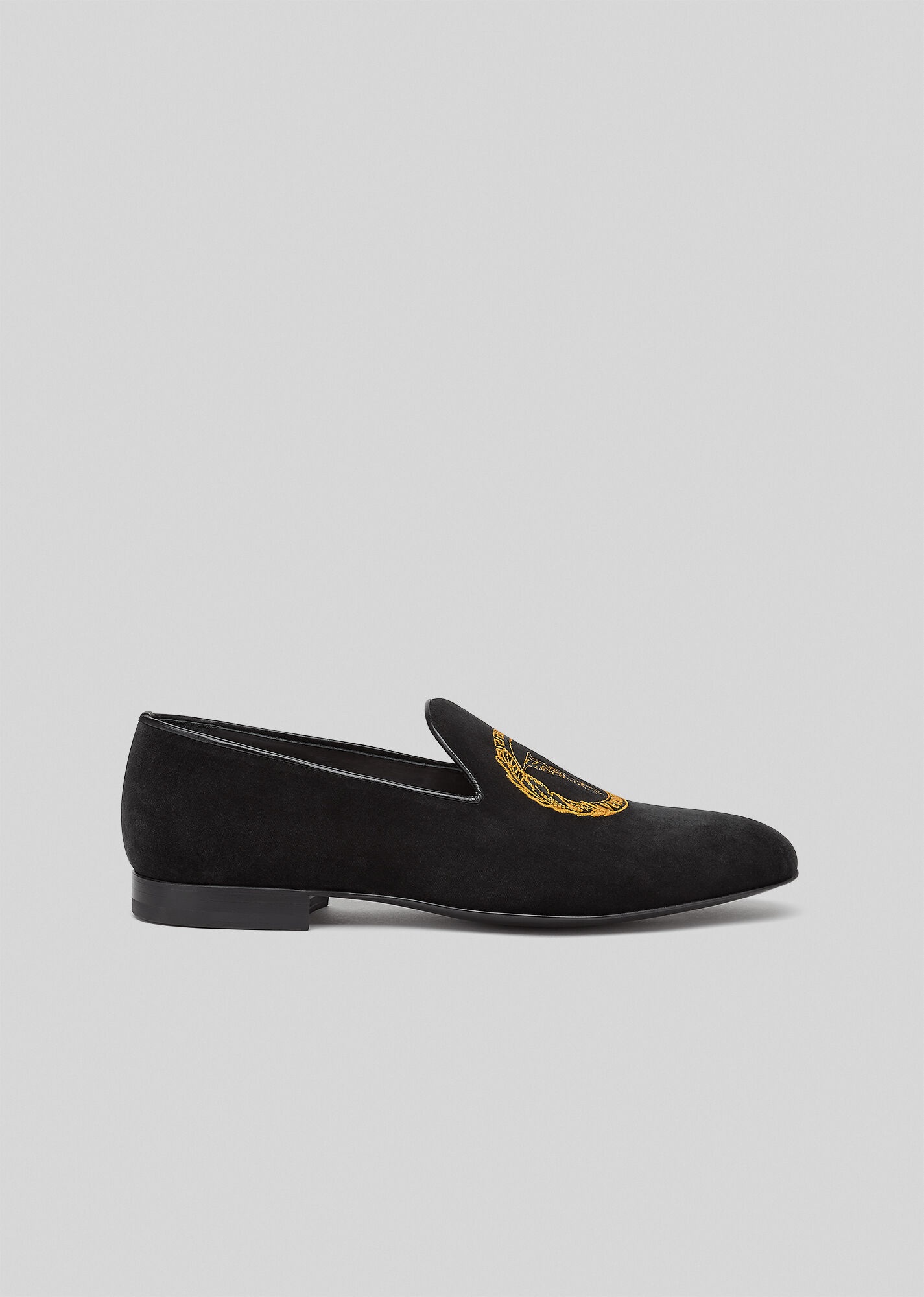 Virtus Crest Embroidered Velvet Loafers - 1