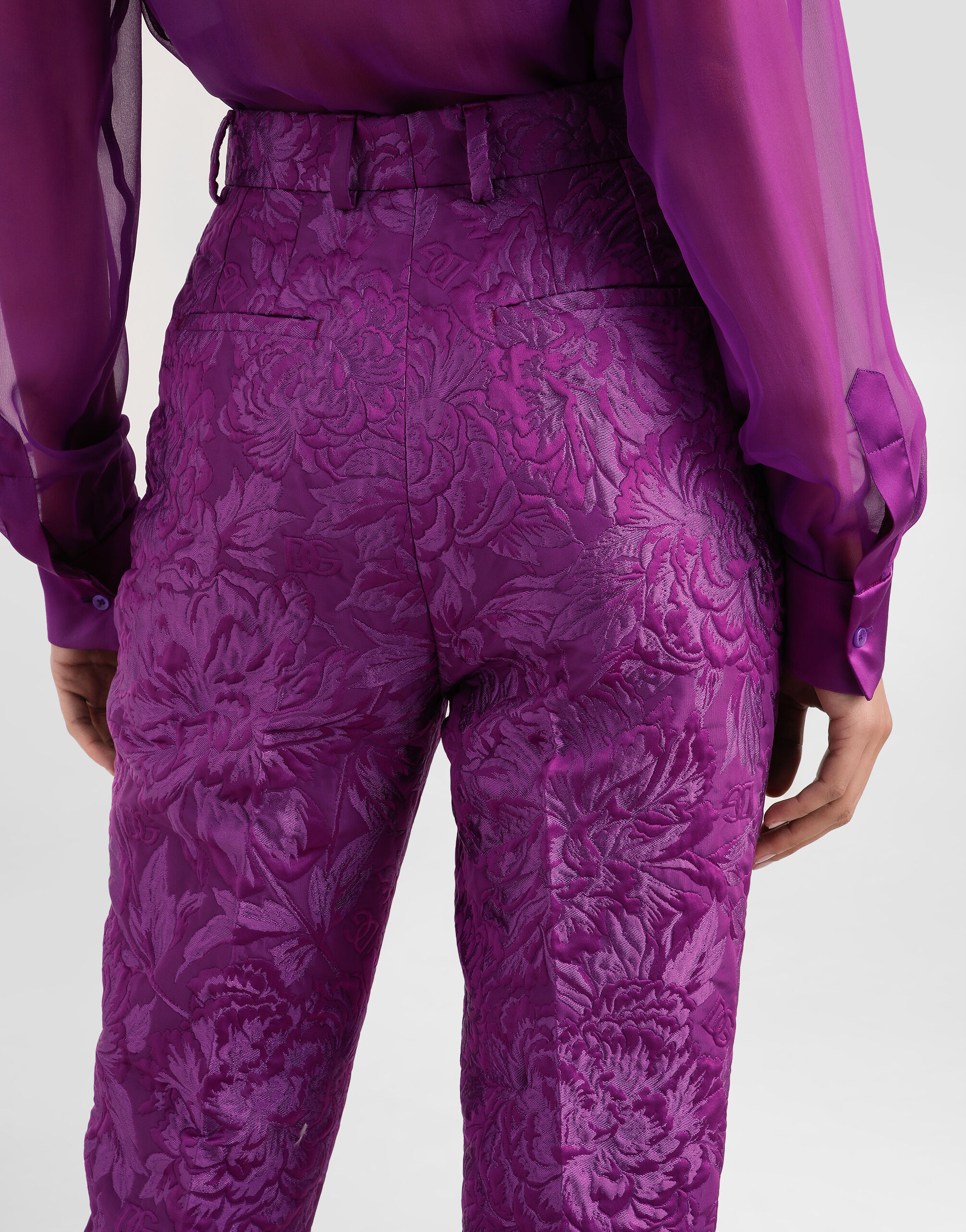 Peony-motif brocade trousers - 5