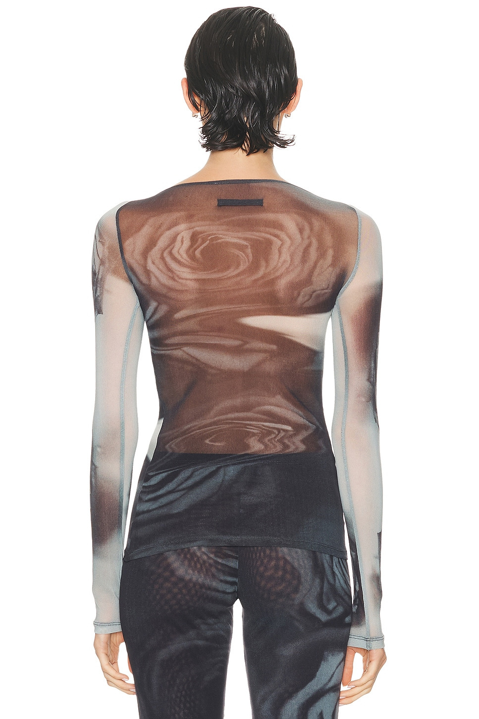 Boat Neck Blurry Roses Printed Long Sleeve Top - 4