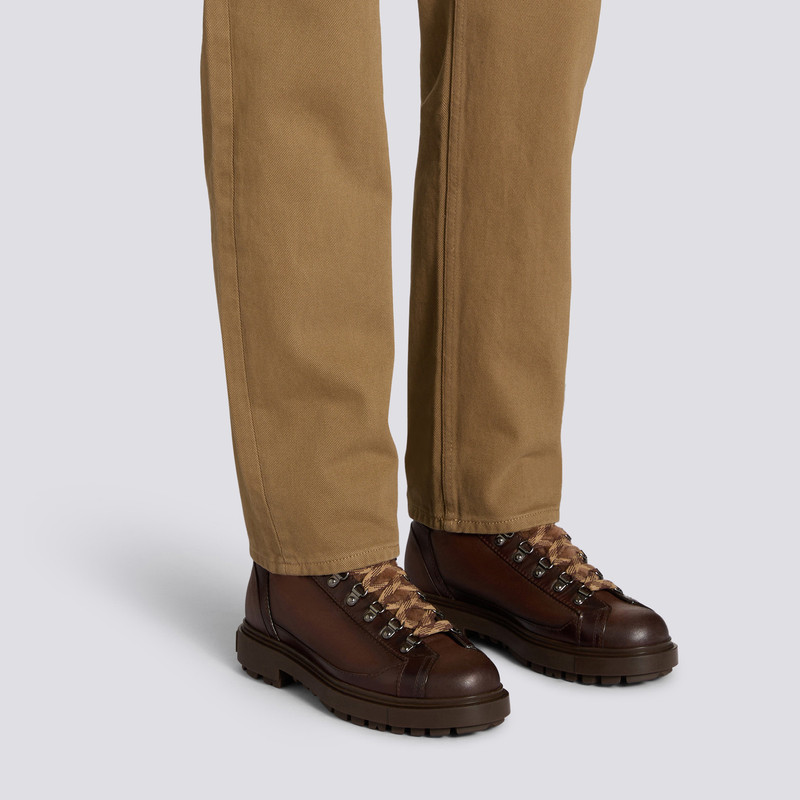 Santoni Men's dark brown suede hiking boot with fur outlook