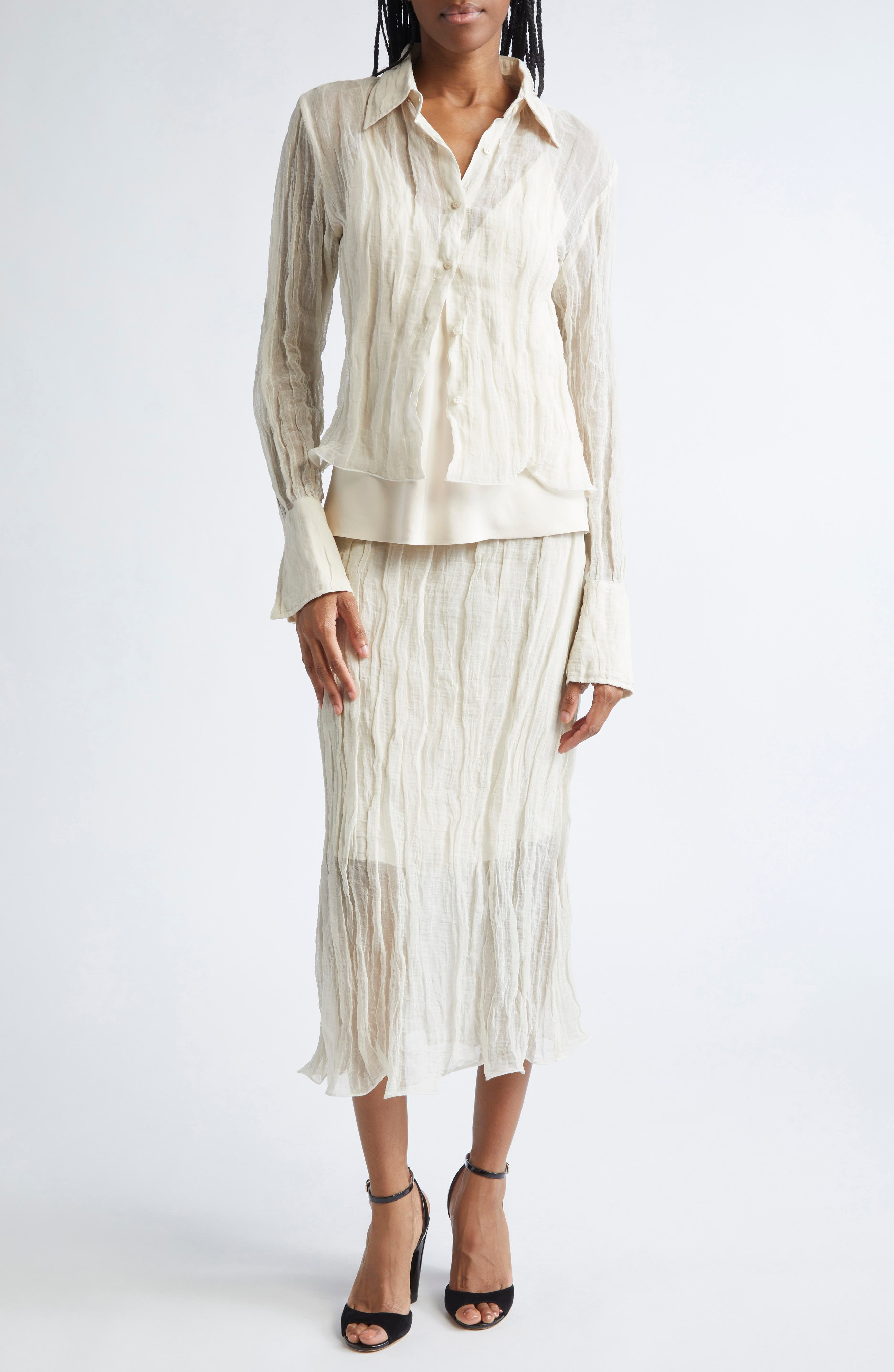Brandon Maxwell The James Metallic Organza Straight Skirt in Oyster at Nordstrom - 2