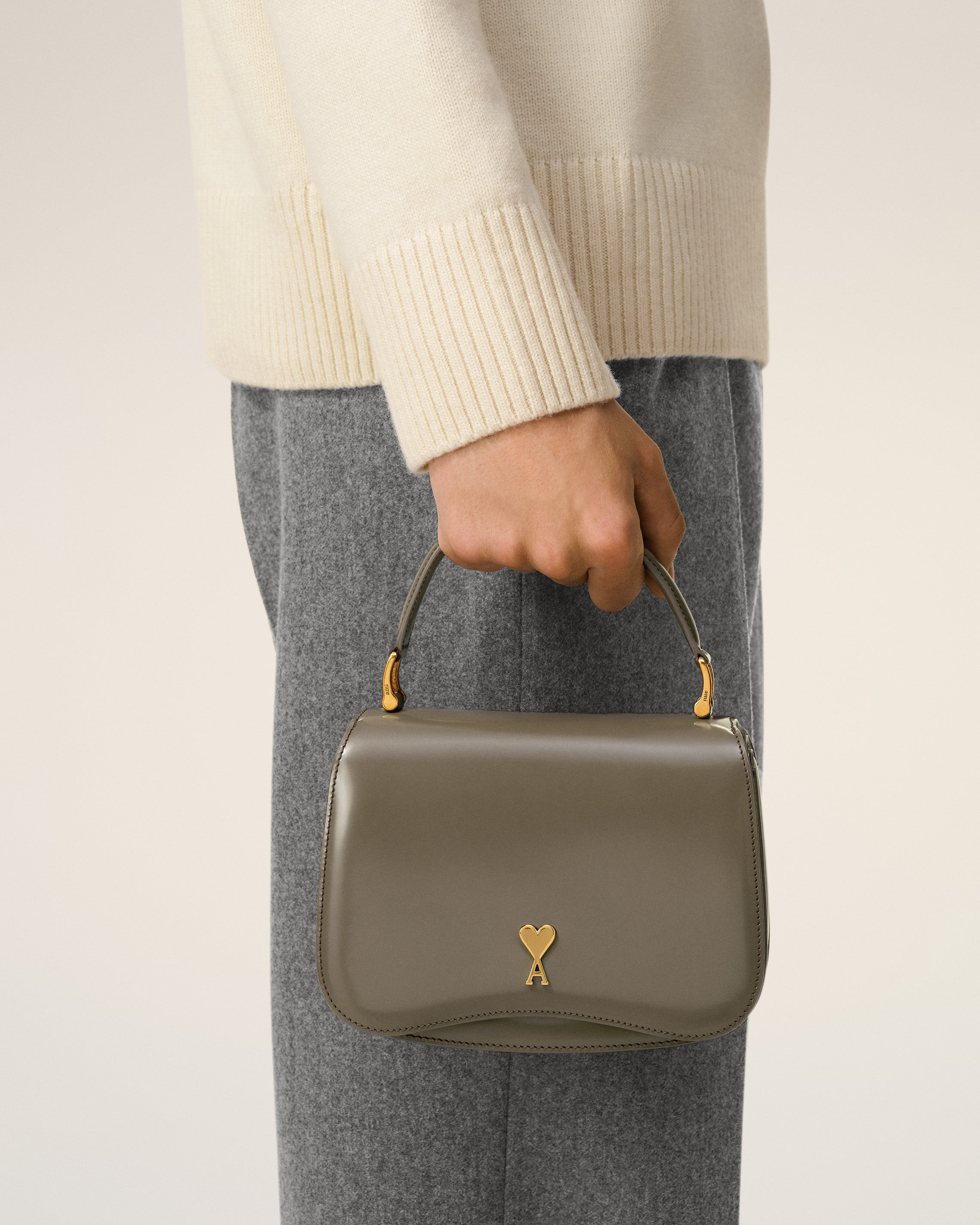GREY GLAZED LEATHER TOP HANDLE PARIS PARIS BAG - 7