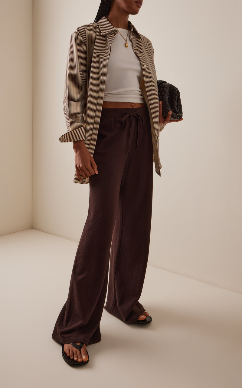 ÉTERNE Drawstring Cotton Wide-Leg Sweatpants brown outlook