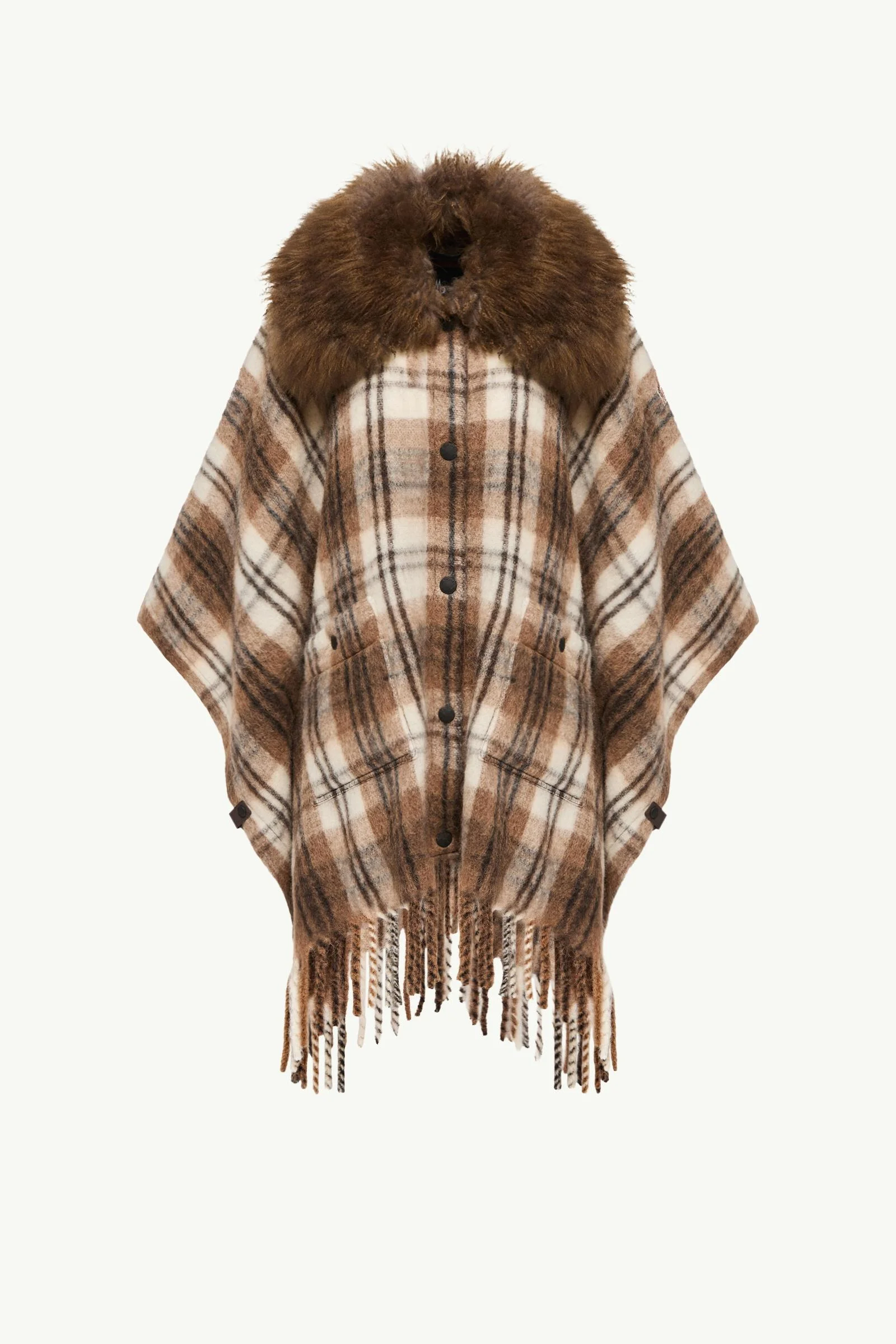 Shearling Collar Mohair, Alpaca & Wool Blend Cape - 1