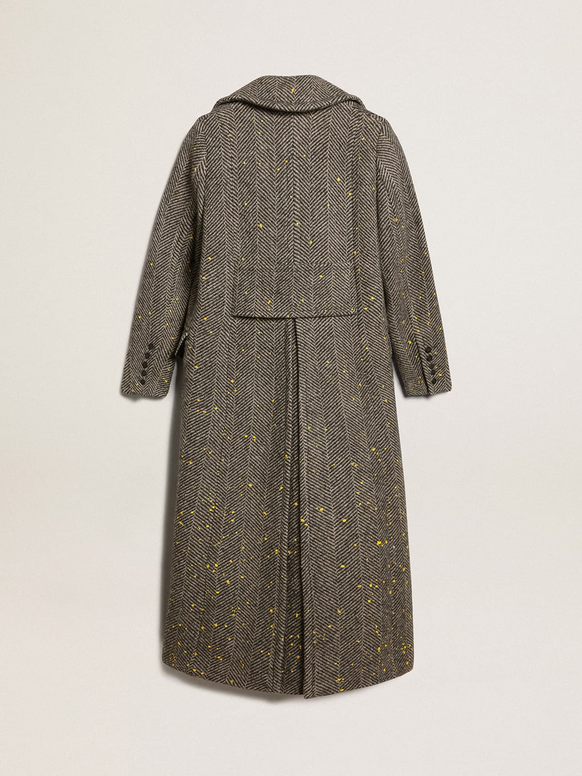 Women's long herringbone coat with yellow details - 4