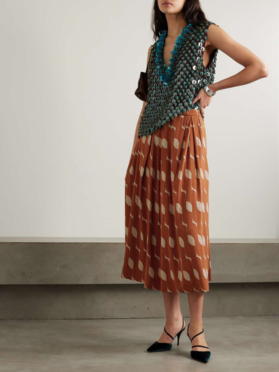 Dries Van Noten Pleated printed silk-blend midi skirt outlook