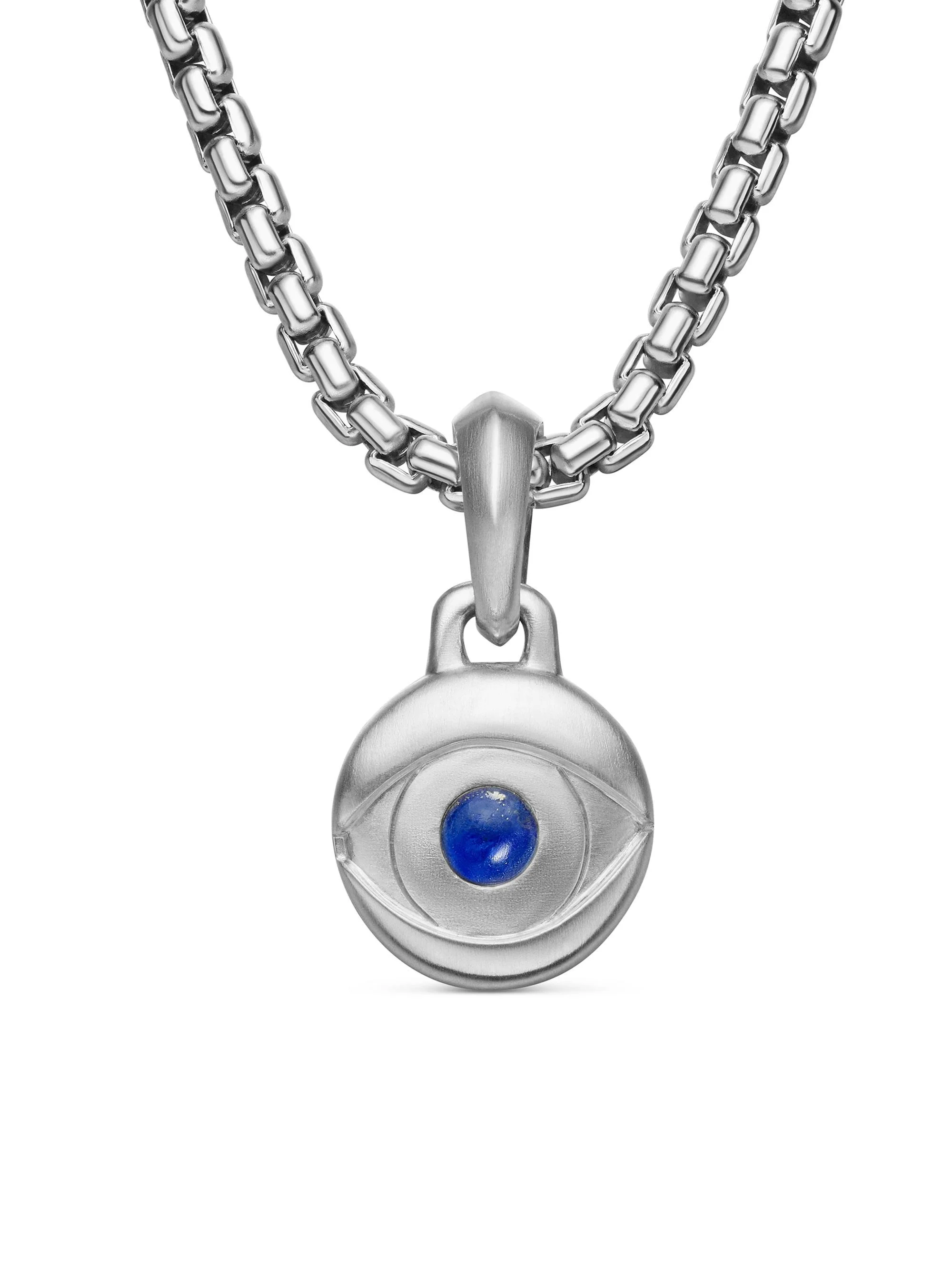 Men's Evil Eye Amulet in Sterling Silver with Lapis, 14.5mm - Lapis Lazuli - 1