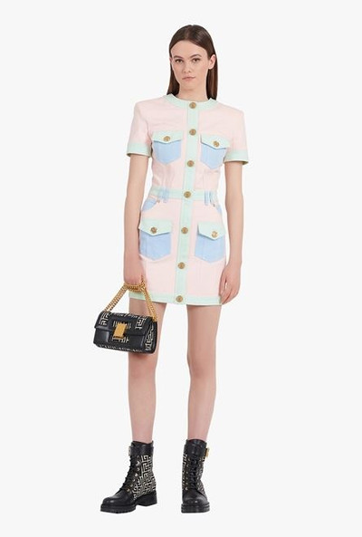 Balmain Short multicolor denim dress with gold-tone buttons outlook