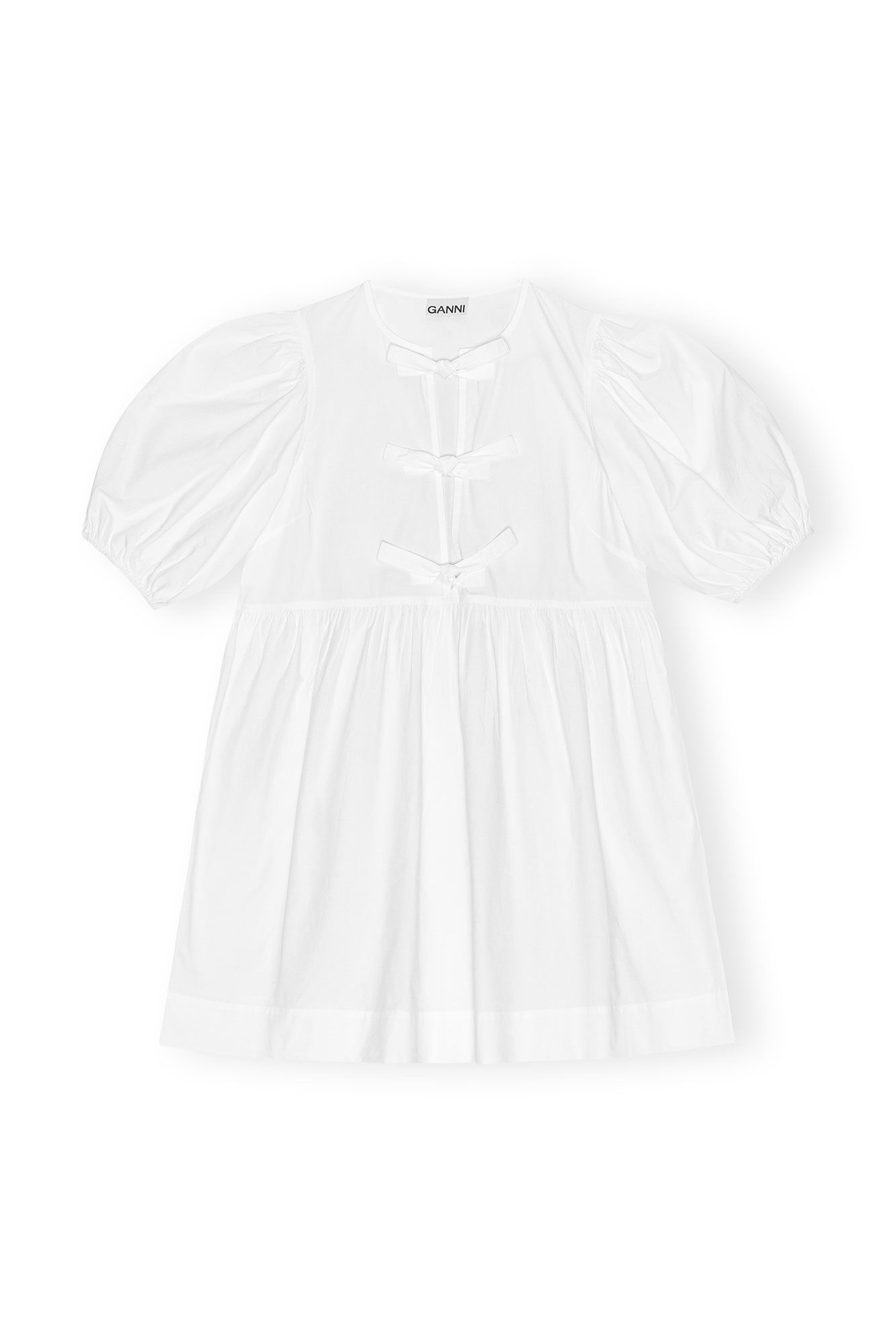 WHITE COTTON POPLIN TIE STRING MINI DRESS - 1