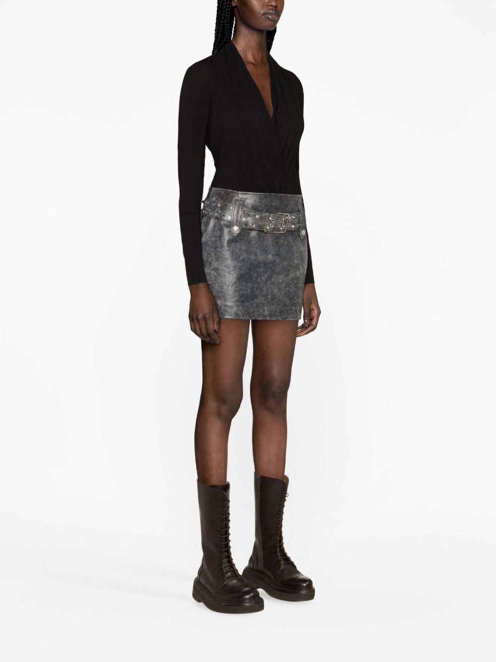 belted leather miniskirt - 4