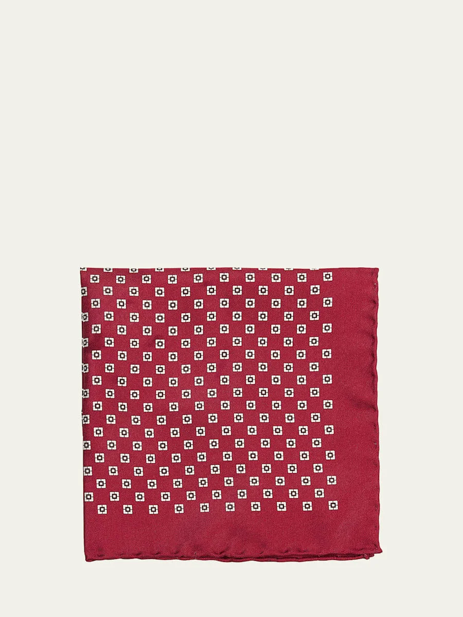 Men's Geometric Silk Pocket Square - 1