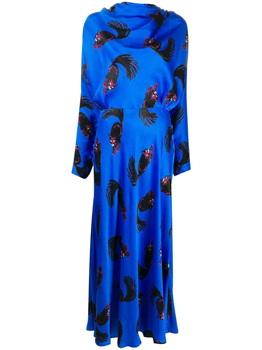 cat-print long-sleeved dress - 1