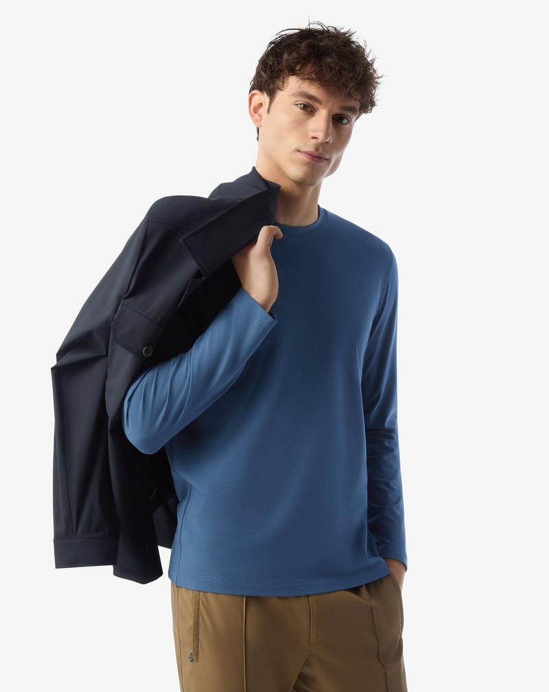 CORNELIANI Blue crew neck stretch cotton jersey t-shirt outlook
