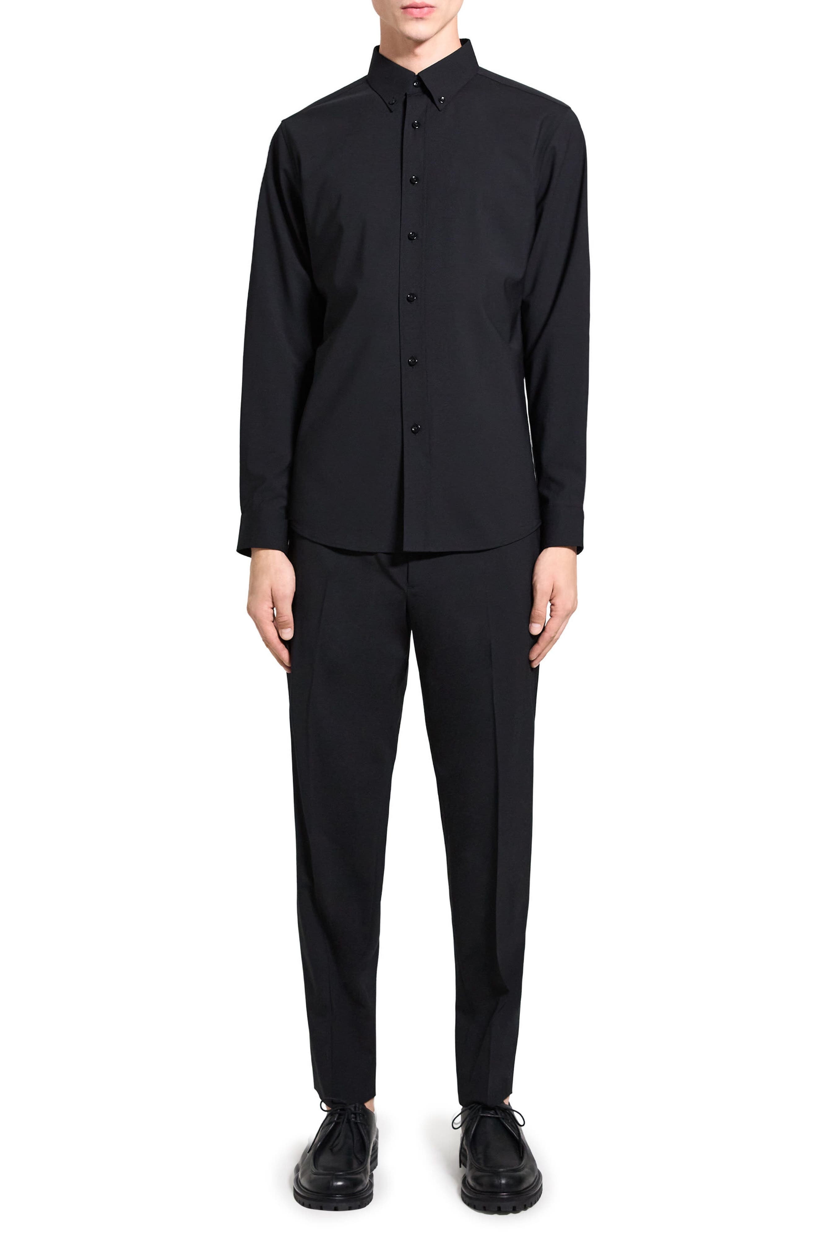 Theory Hugh Stretch Virgin Wool Button-Down Shirt in Black at Nordstrom - 6