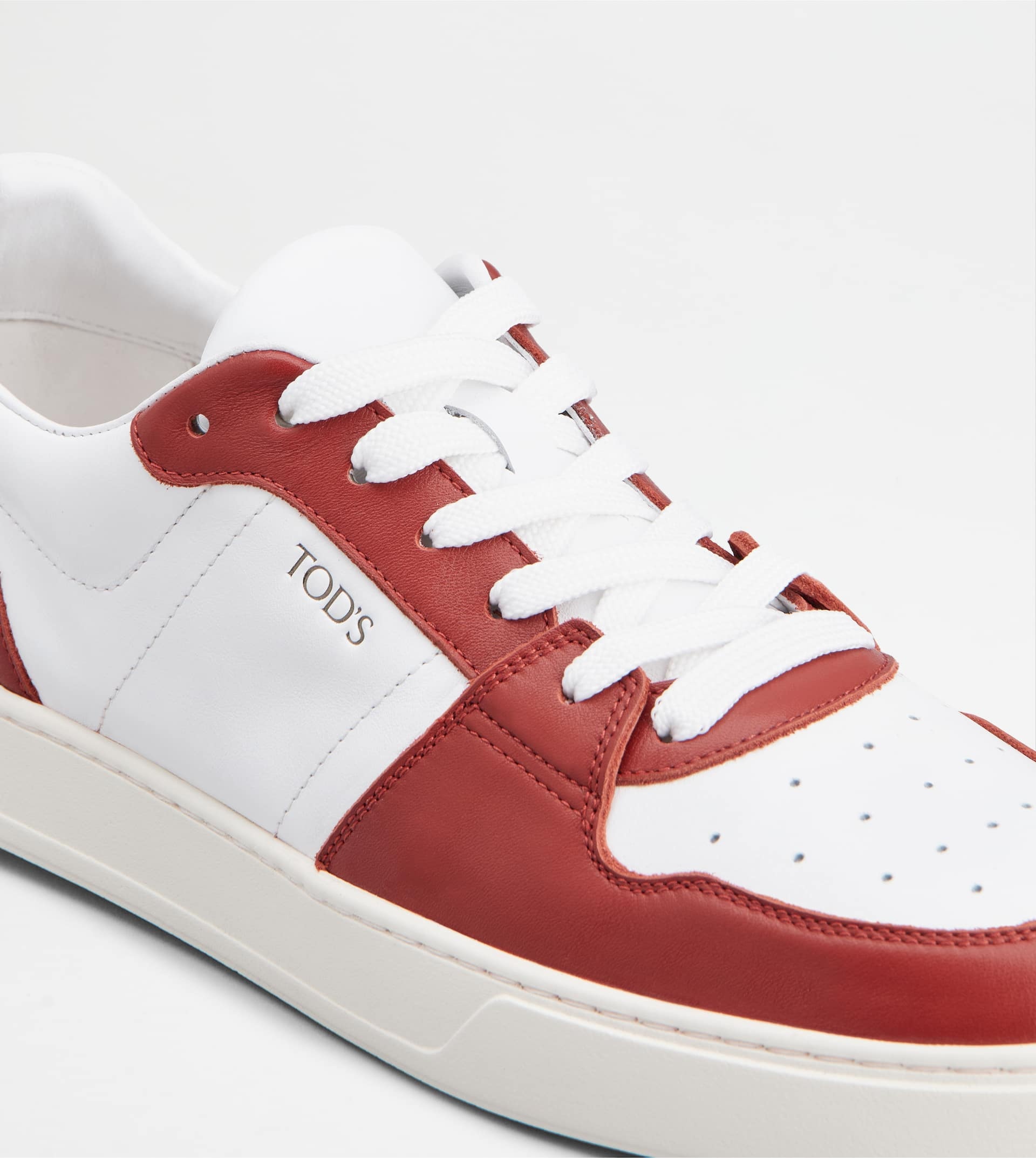 SNEAKERS IN LEATHER - WHITE, RED - 6