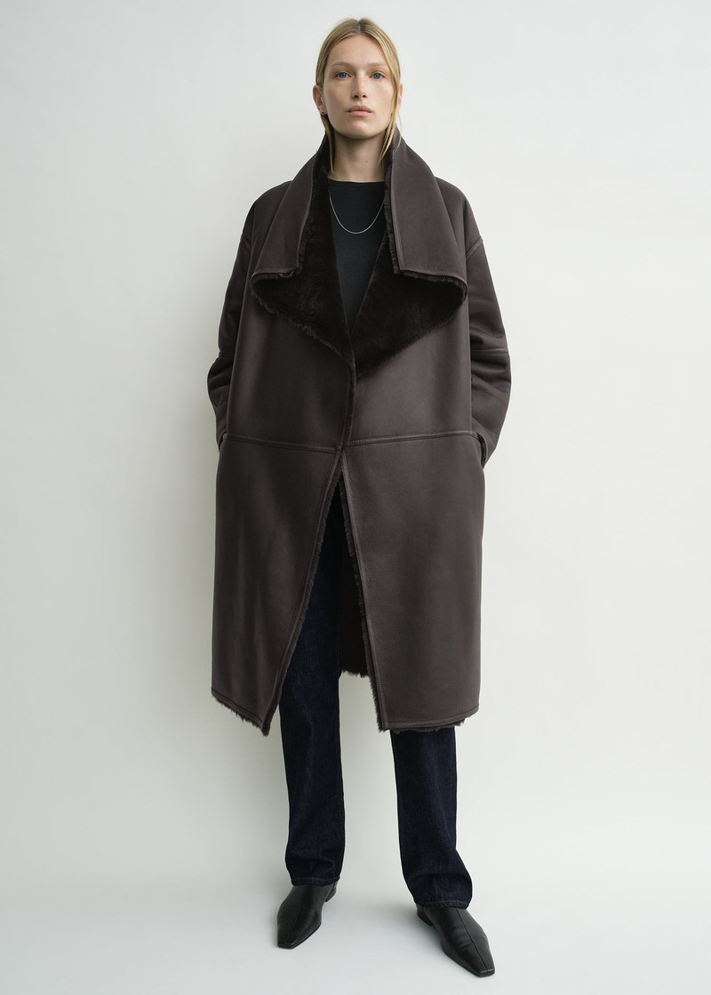 TOTEME Shearling wrap coat dark brown outlook