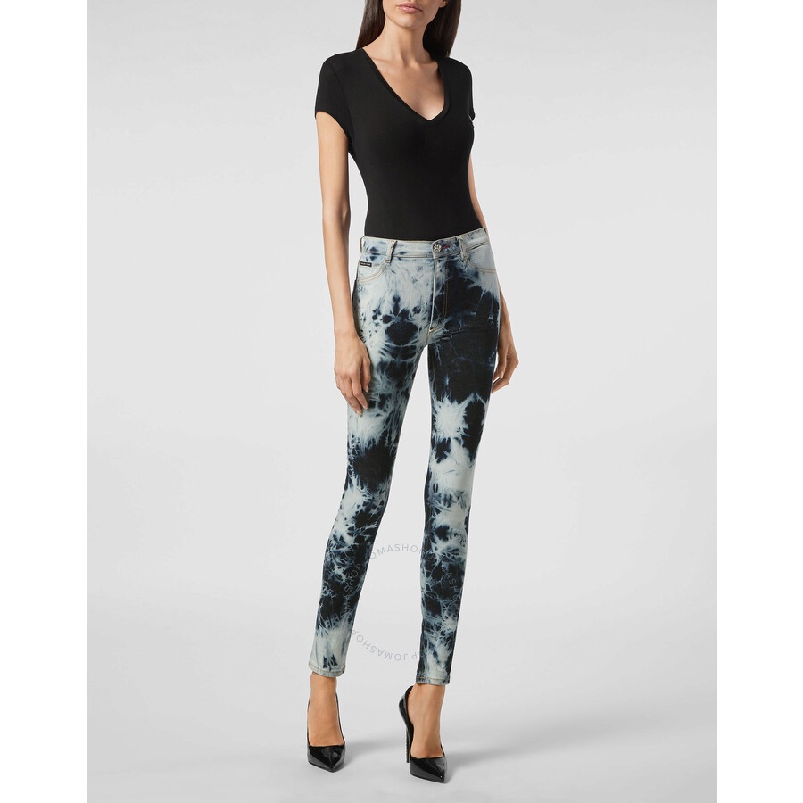 Philipp Plein Bleached Denim High-Waist Jeggings - 3