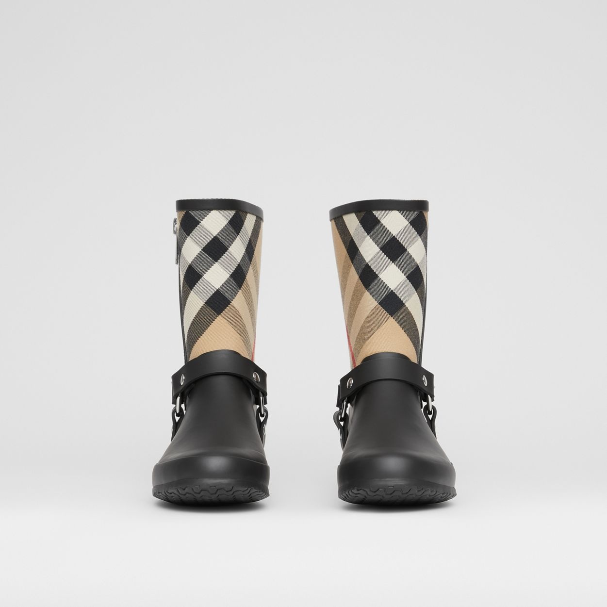 Strap Detail House Check Rubber Rain Boots - 5