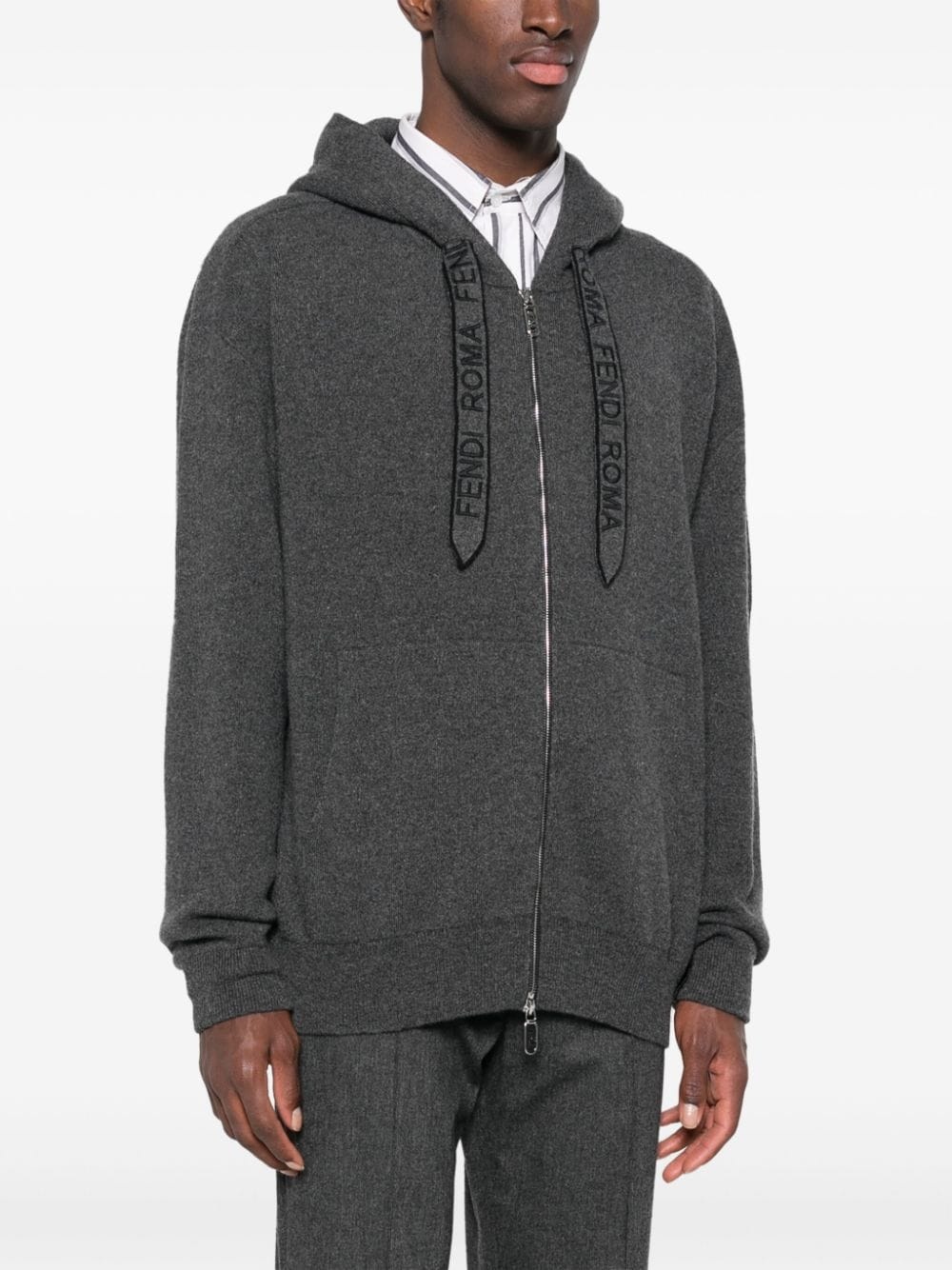 logo-embroidered hooded cashmere cardigan - 3