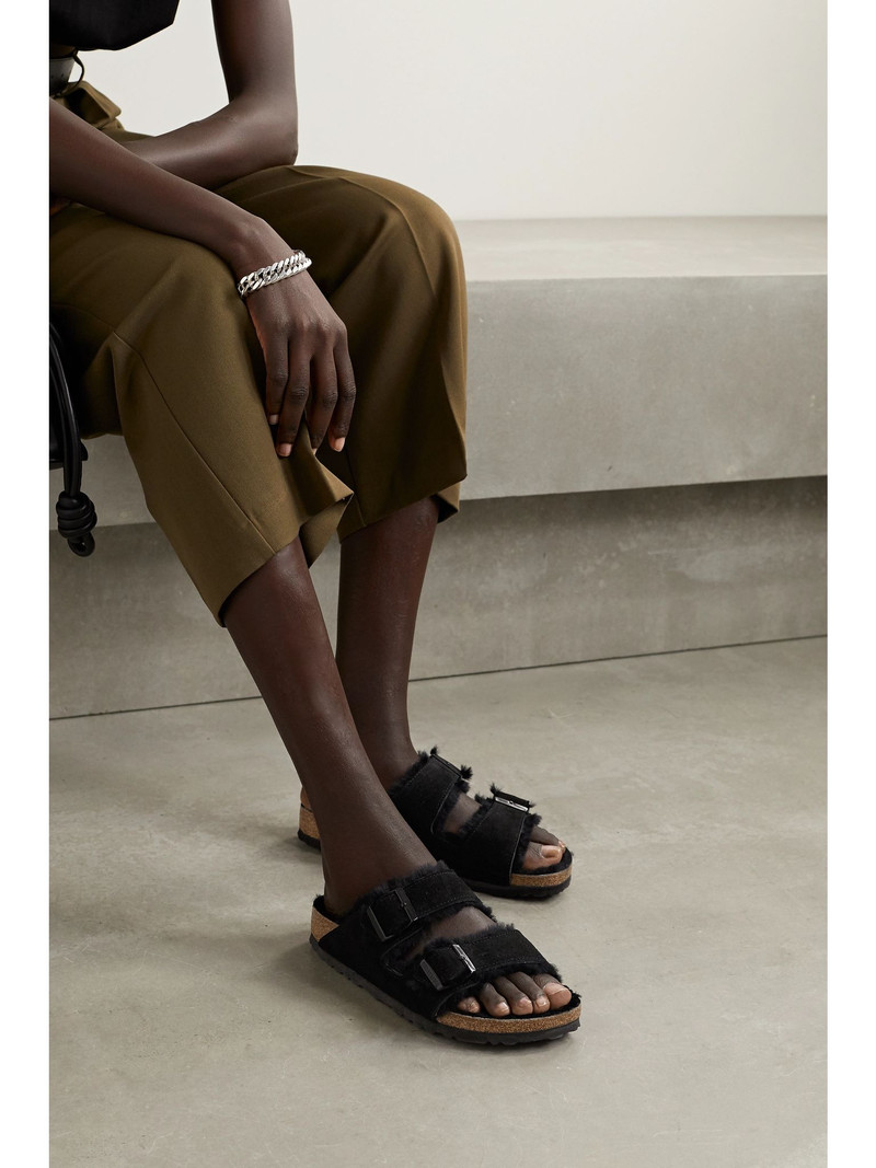 BIRKENSTOCK Arizona shearling-lined suede sandals Black outlook