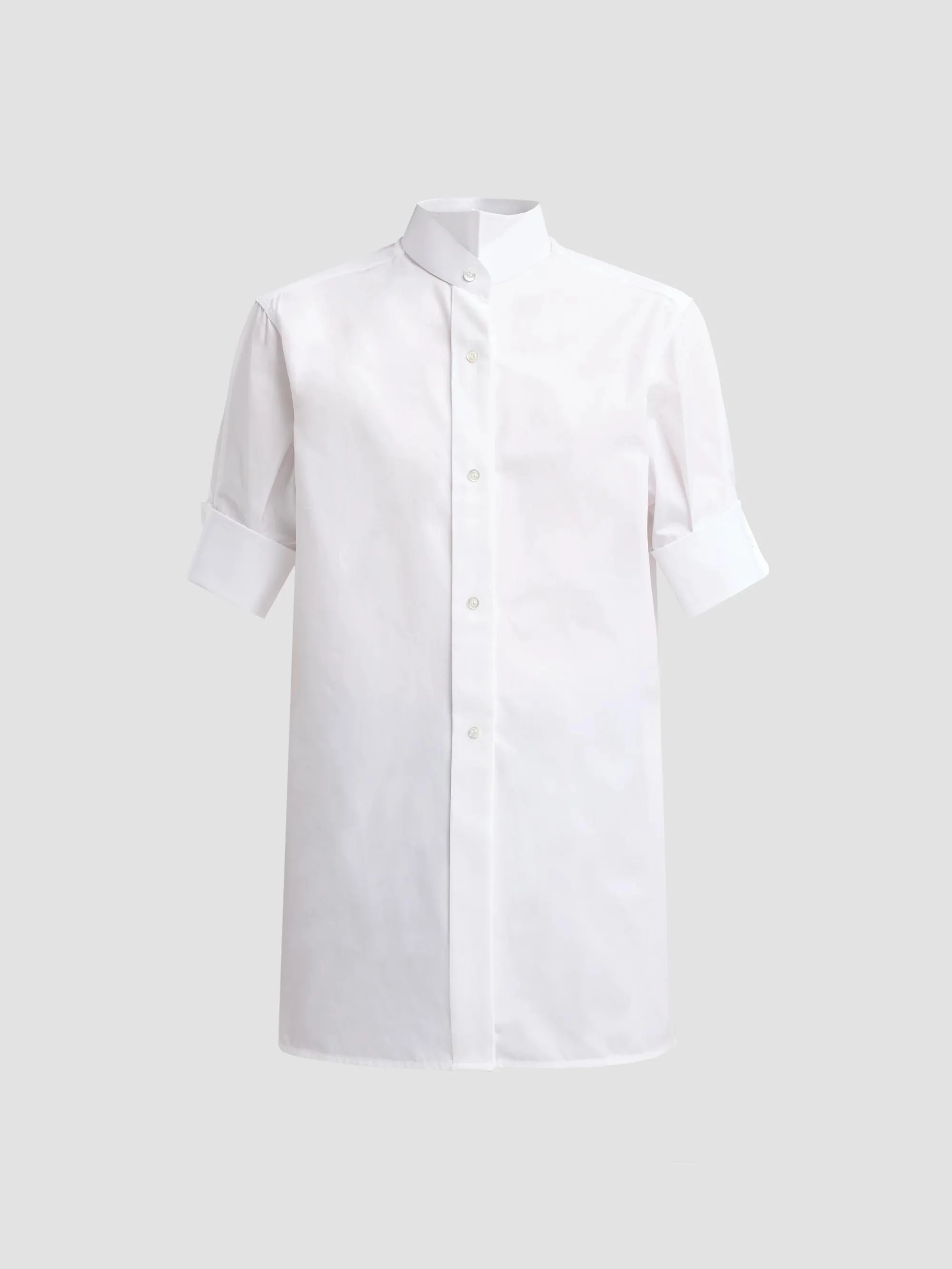 Women's Snap-Button Short-Sleeve Cotton Shirt - White - 1