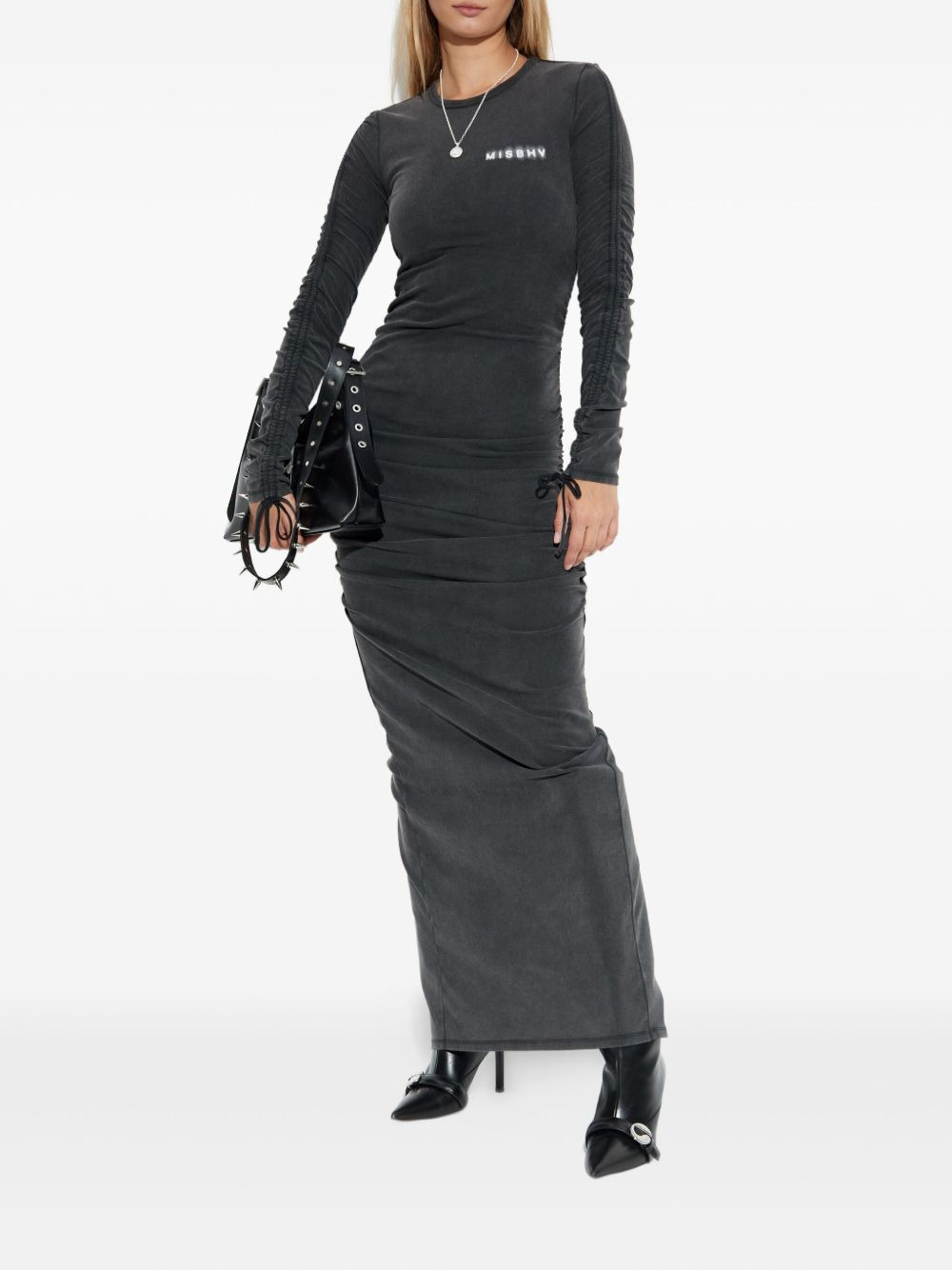 long-sleeve drawstring maxi dress - 5
