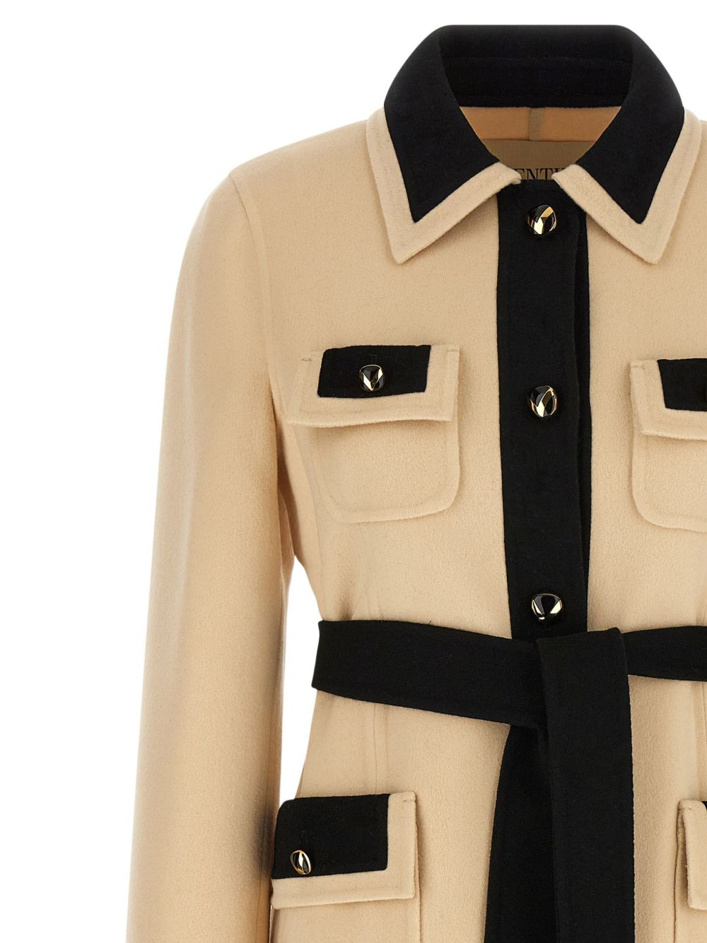 belted contrast-trim coat - 3