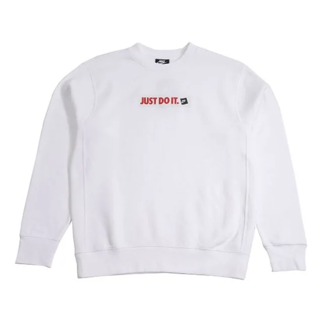 Nike JDI Printing Fleece Lined Athleisure Casual Sports Black Round Neck Pullover White BV5090-100 - 1