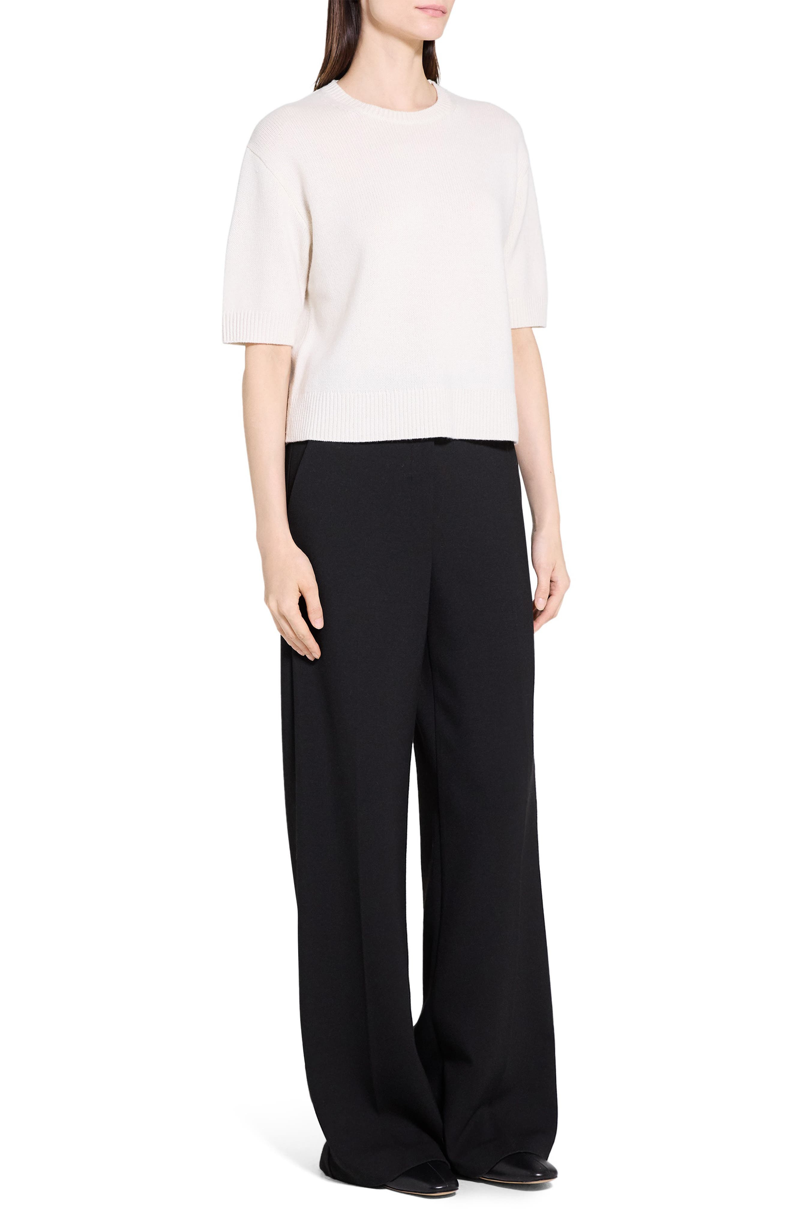 Theory Short Sleeve Cashmere Sweater in Ivory at Nordstrom - 6