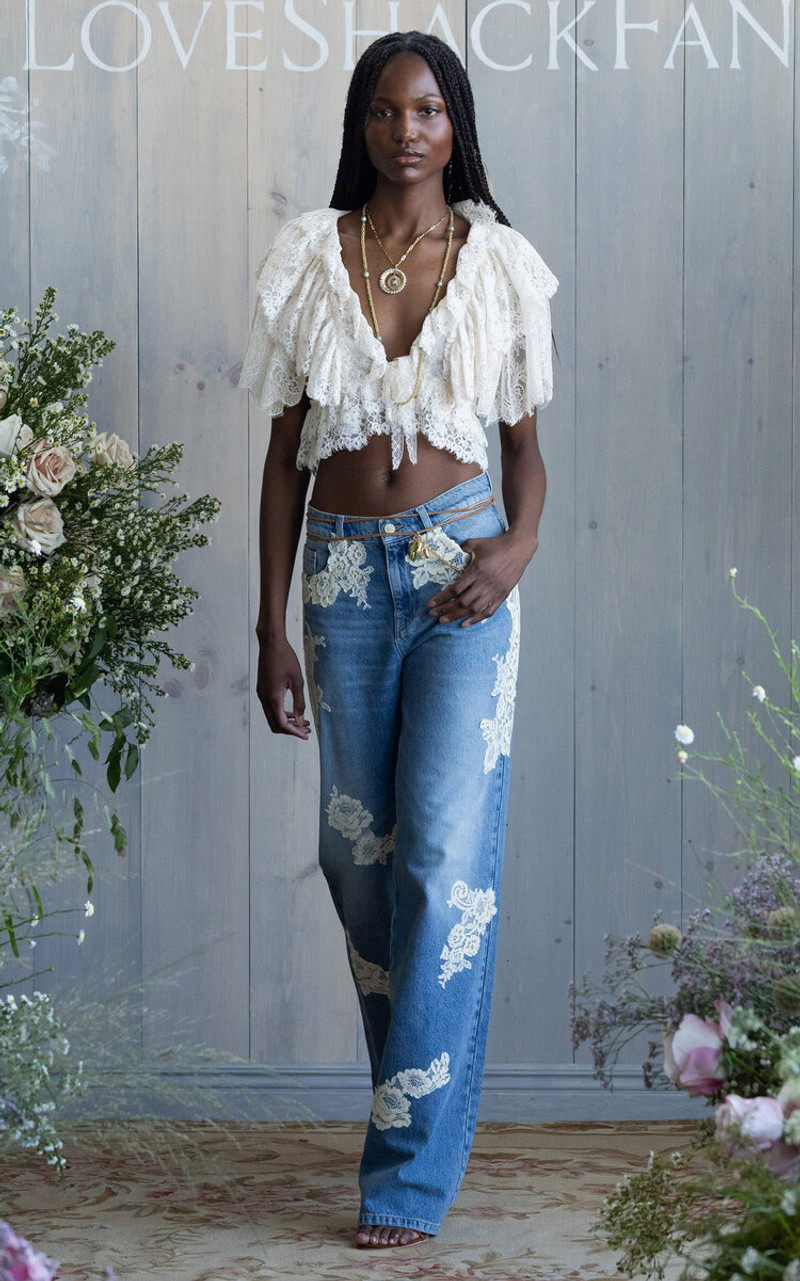 LoveShackFancy Caper Ruffled Lace Top ivory outlook