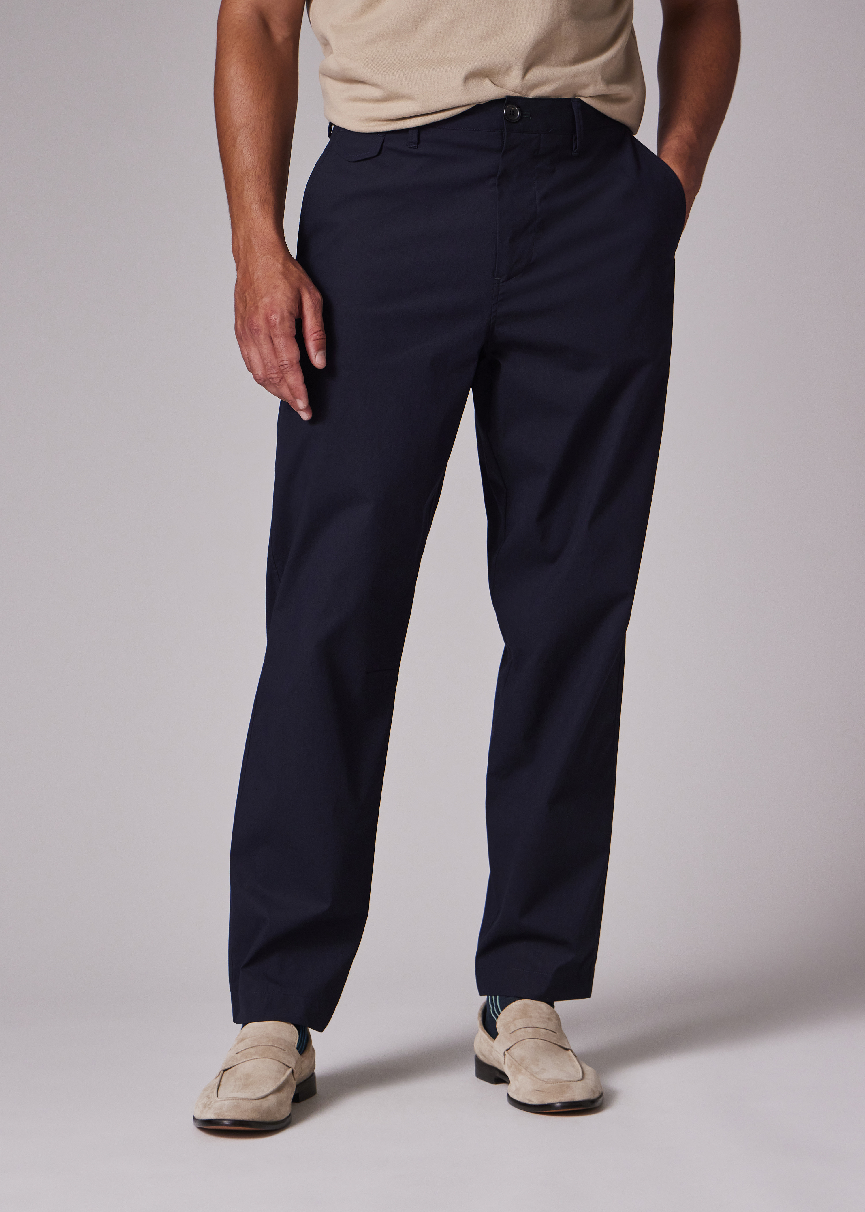 Mid-Fit Navy Cotton-Blend 'Embroidered Stripe' Chinos - 9