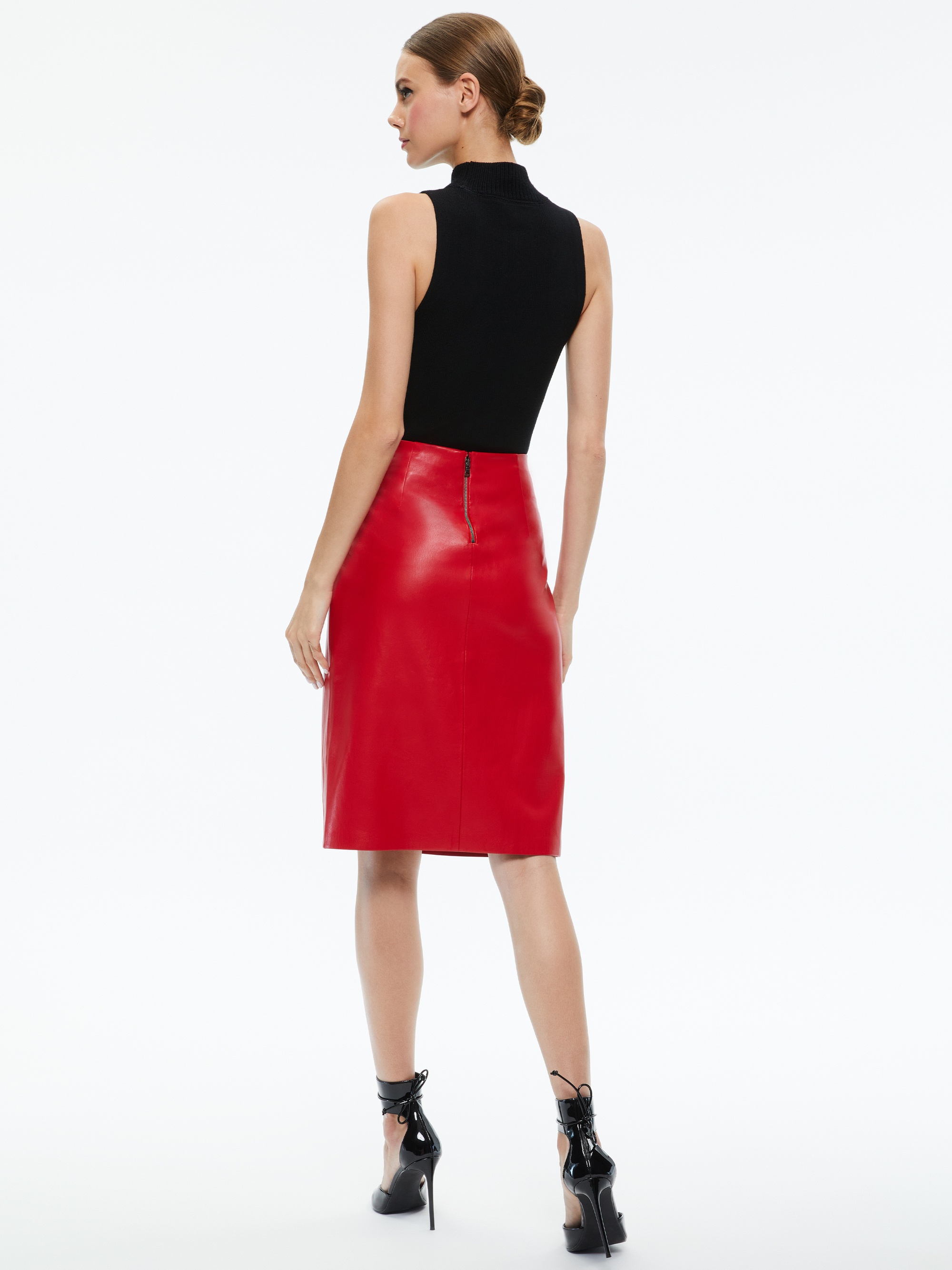 SIOBHAN VEGAN LEATHER MIDI SKIRT - 3
