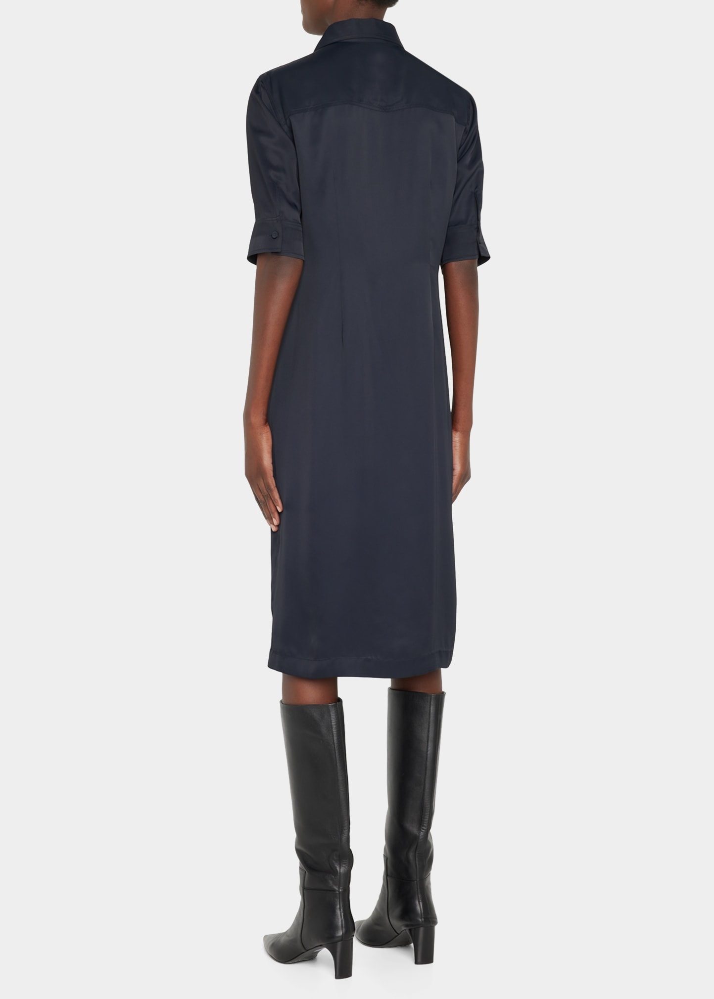 Short-Sleeve Collared Matte Fluid Tunic Shirt - 2