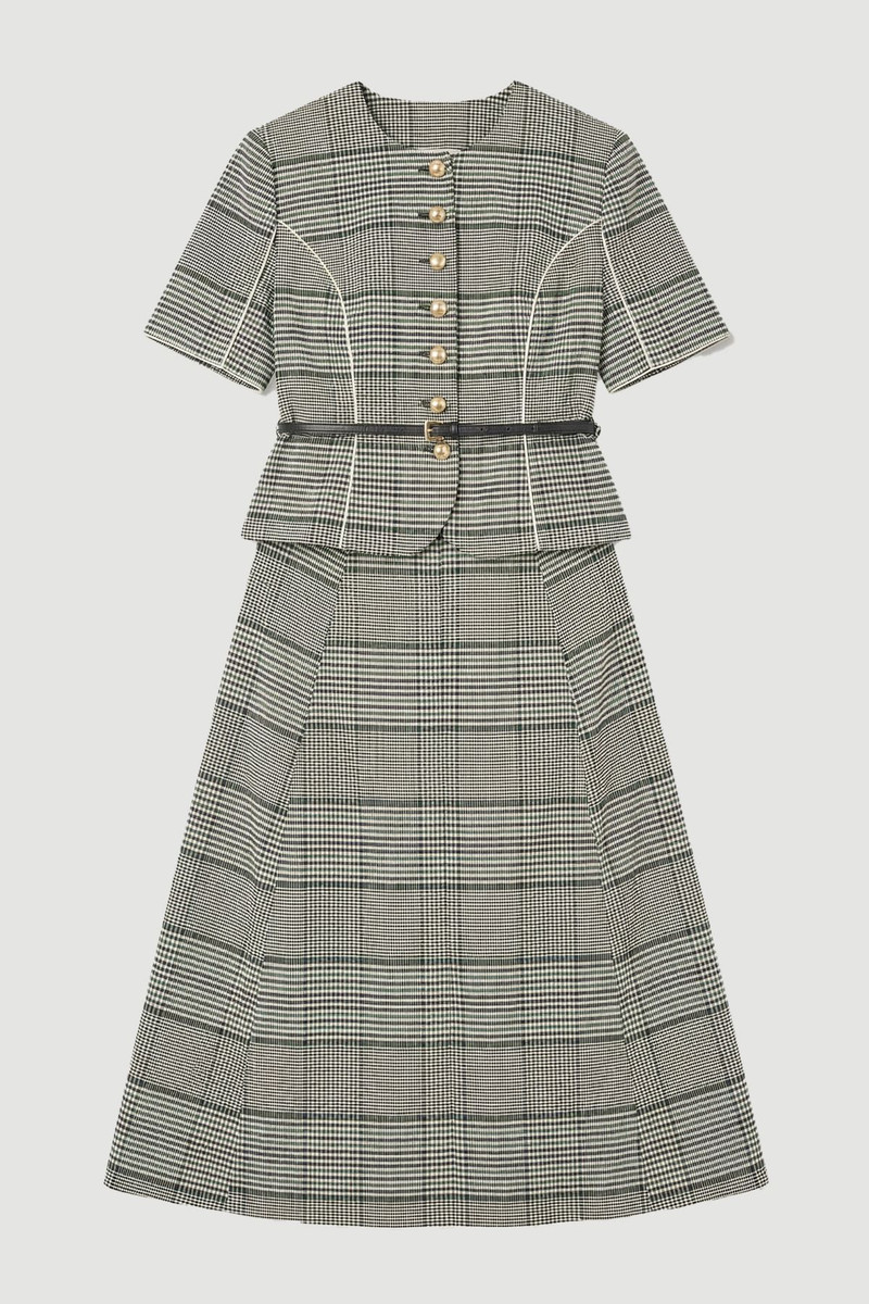 KAREN MILLEN Plus Size Tailored Check Peplum Belted Mini Dress outlook