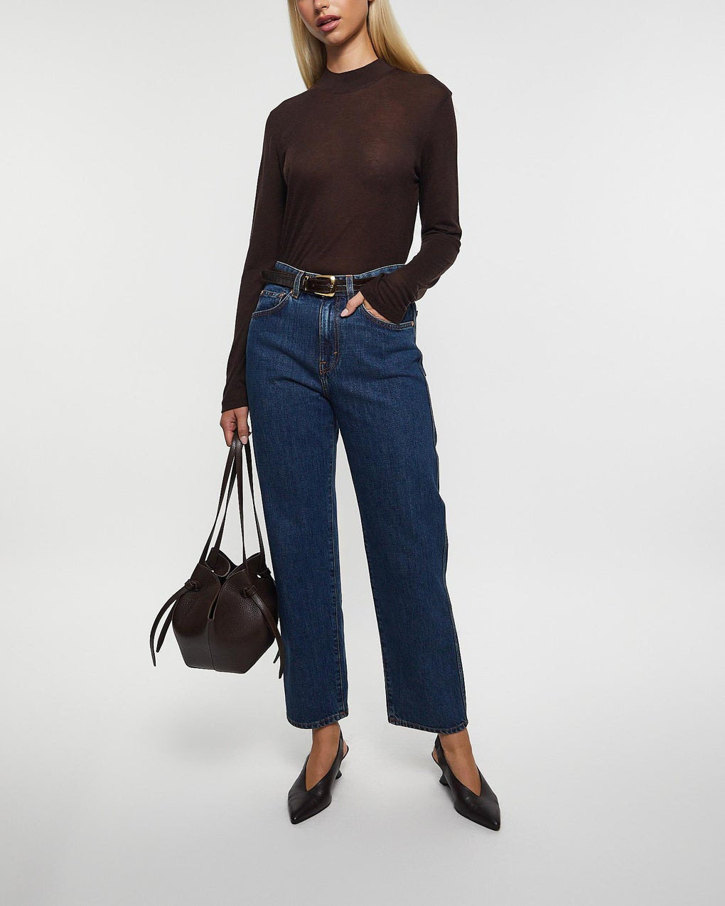 Top Lyocell Cashmere Mock Neck Brown - 3