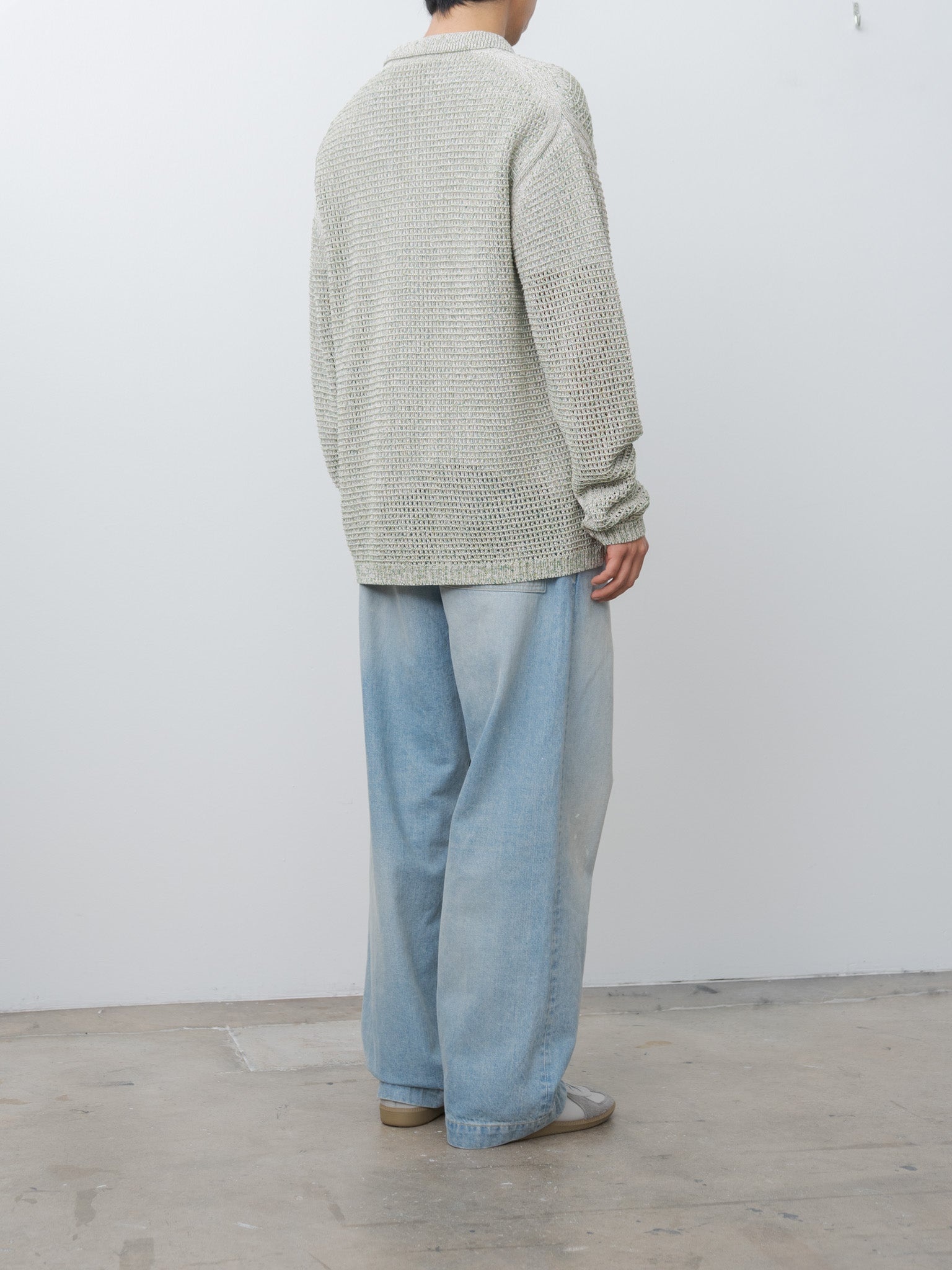 Mesh Knitted Shirt Cardigan - White - 4