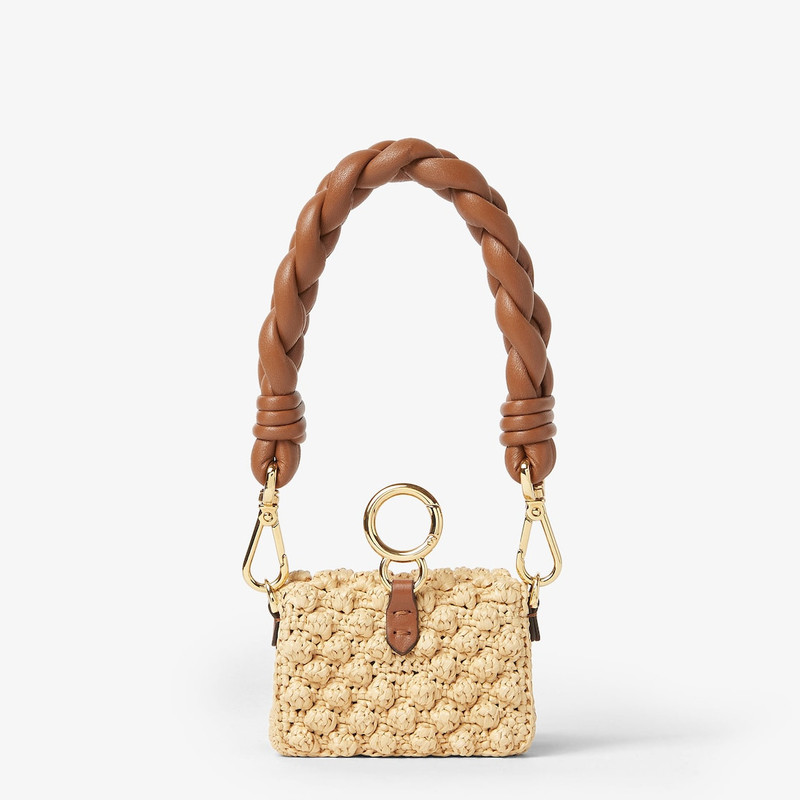 Nano Baguette Maxi Handle Charm Beige straw and brown nappa leather charm 4