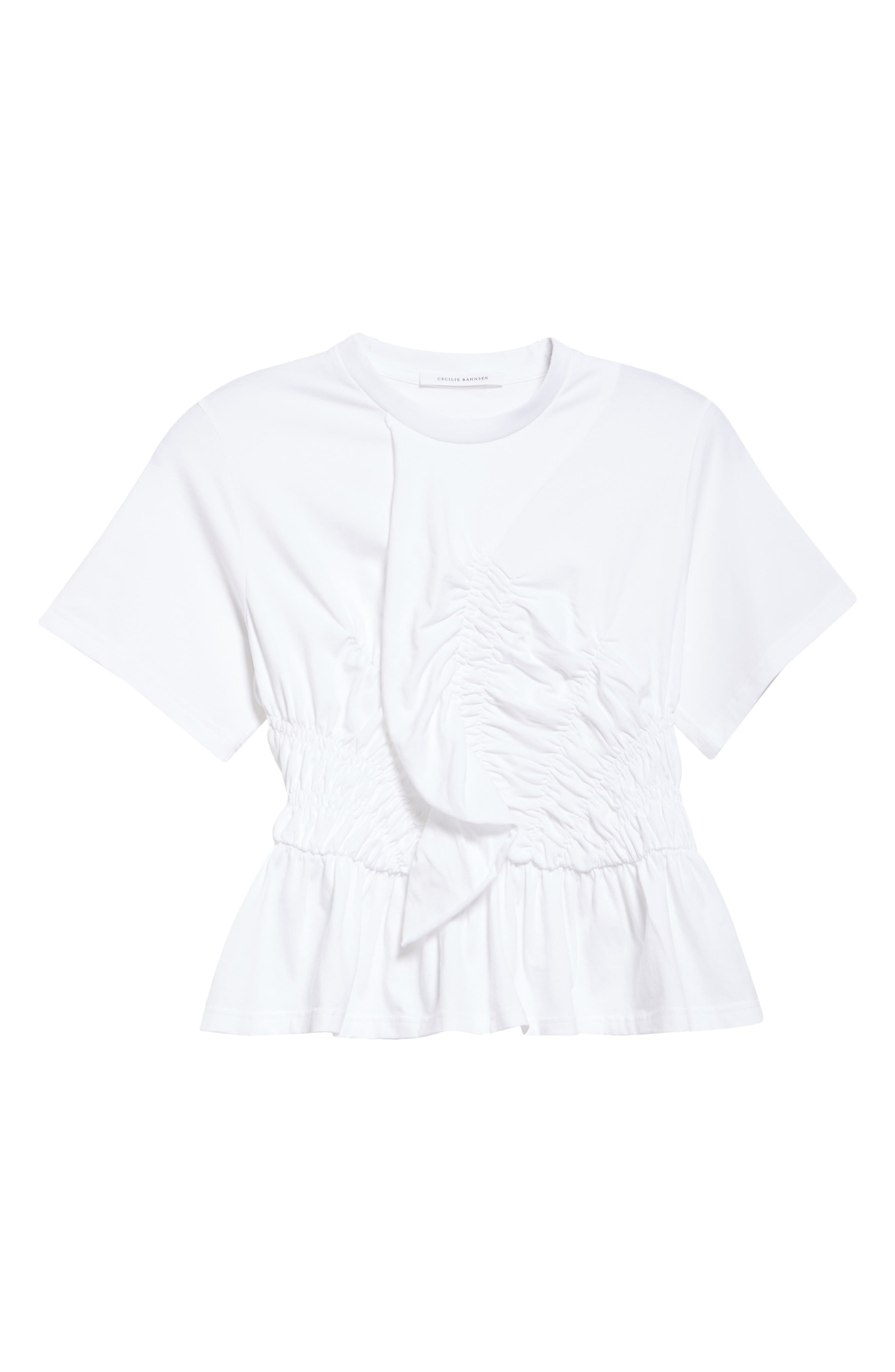Cecilie Bahnsen Ace Smocked Jersey Peplum Top in White at Nordstrom - 6
