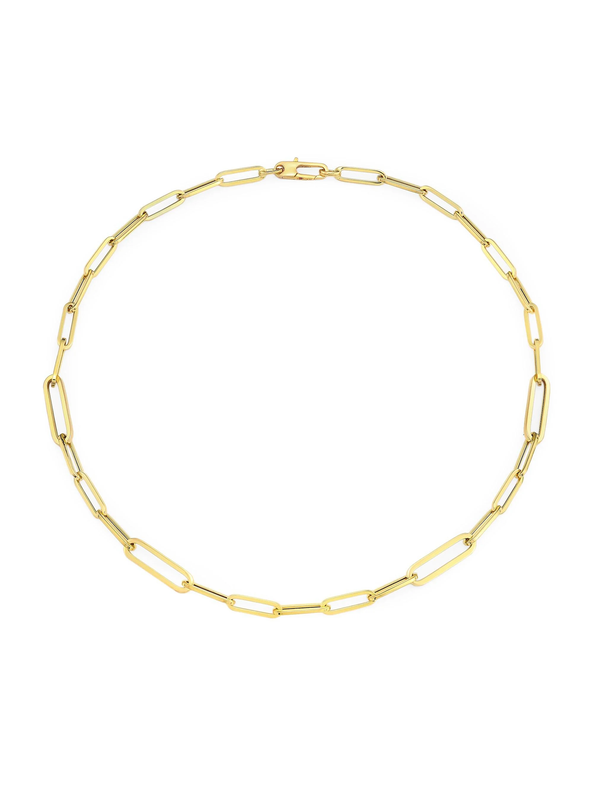 Women's 18K Yellow Gold Oval Paper Clip Chain Necklace, 17" - Gold - 1